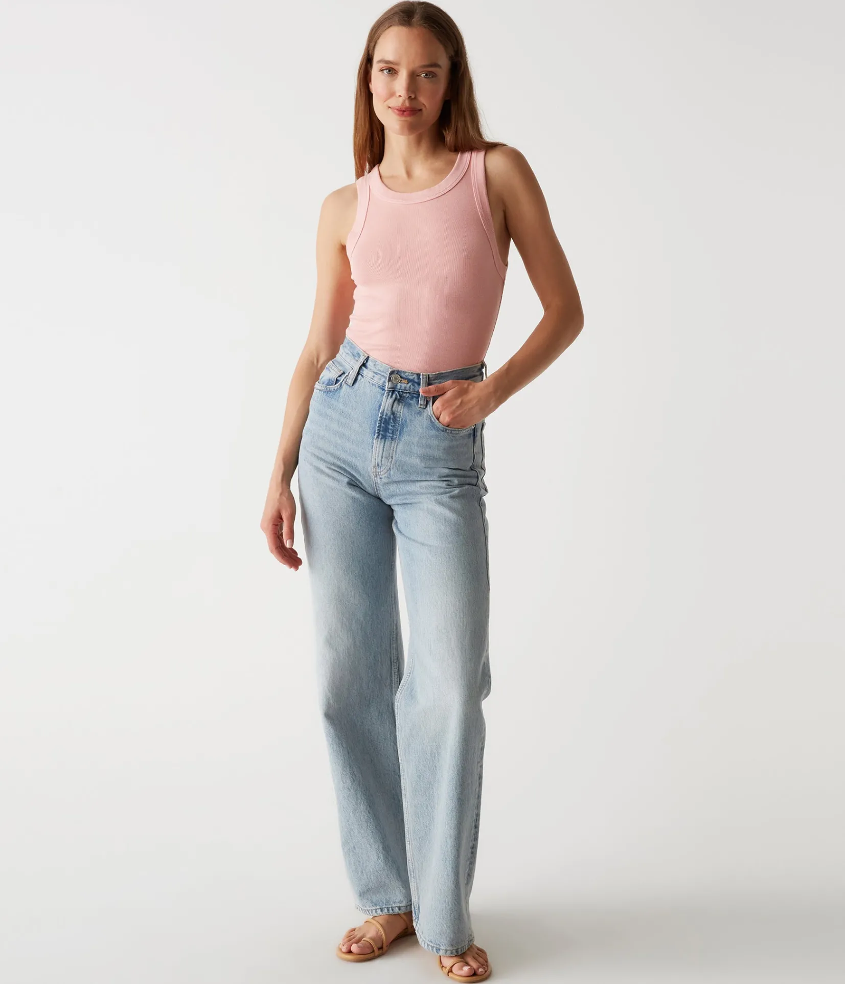 halley_ribbed_tank_with_ruching_105.webp Michael Stars Halley Ribbed Tank with Ruching- Tank Tops | Ultra Rib T-Shirts