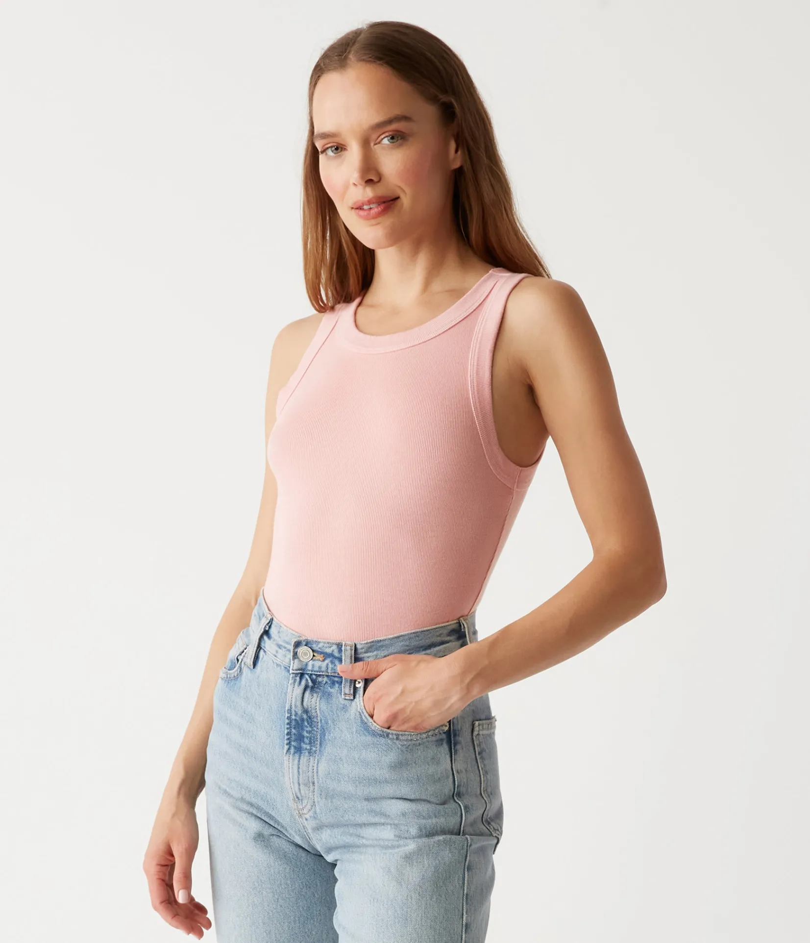 halley_ribbed_tank_with_ruching_106.webp Michael Stars Halley Ribbed Tank with Ruching- Tank Tops | Ultra Rib T-Shirts