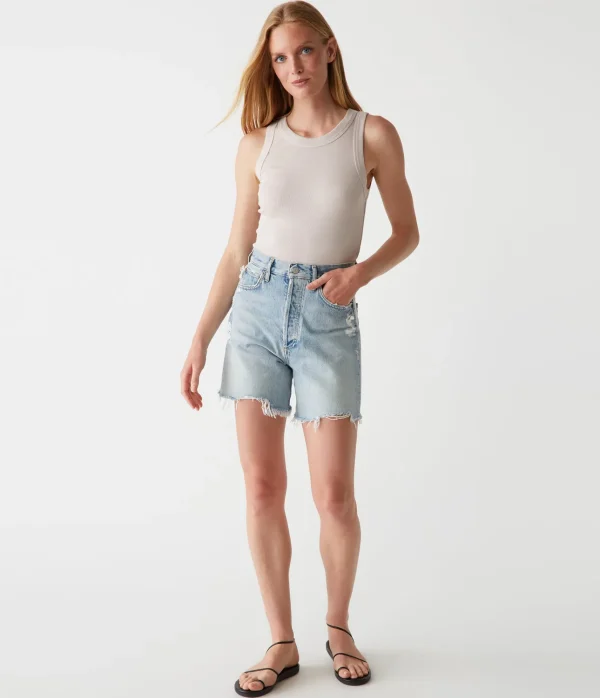 Michael Stars Halley Ribbed Tank with Ruching- Tank Tops | Ultra Rib T-Shirts