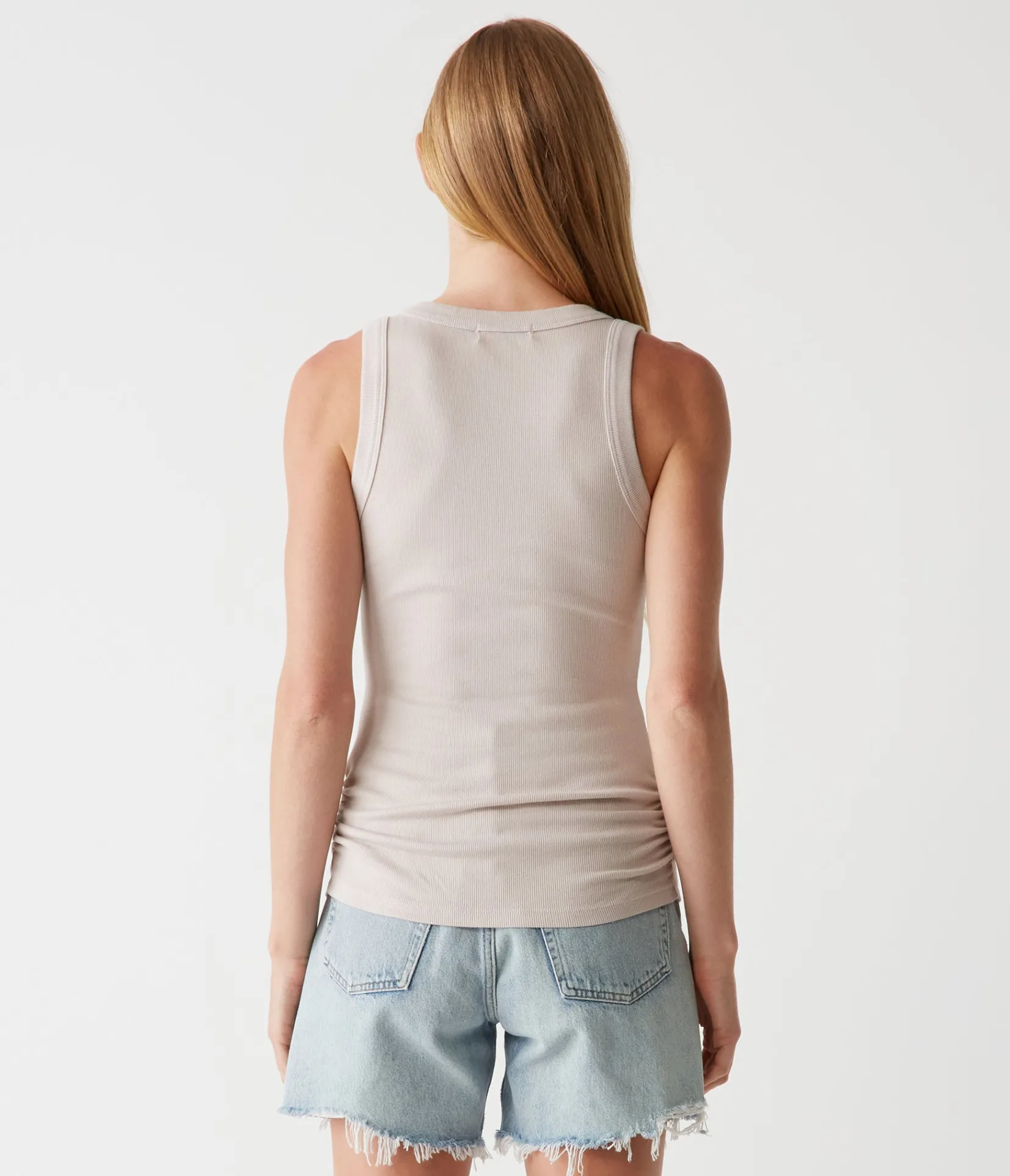 halley_ribbed_tank_with_ruching_111.webp Michael Stars Halley Ribbed Tank with Ruching- Tank Tops | Ultra Rib T-Shirts