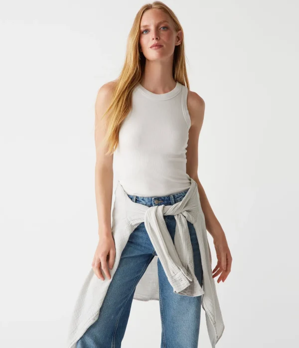 Michael Stars Halley Ribbed Tank with Ruching- Tank Tops | Ultra Rib T-Shirts