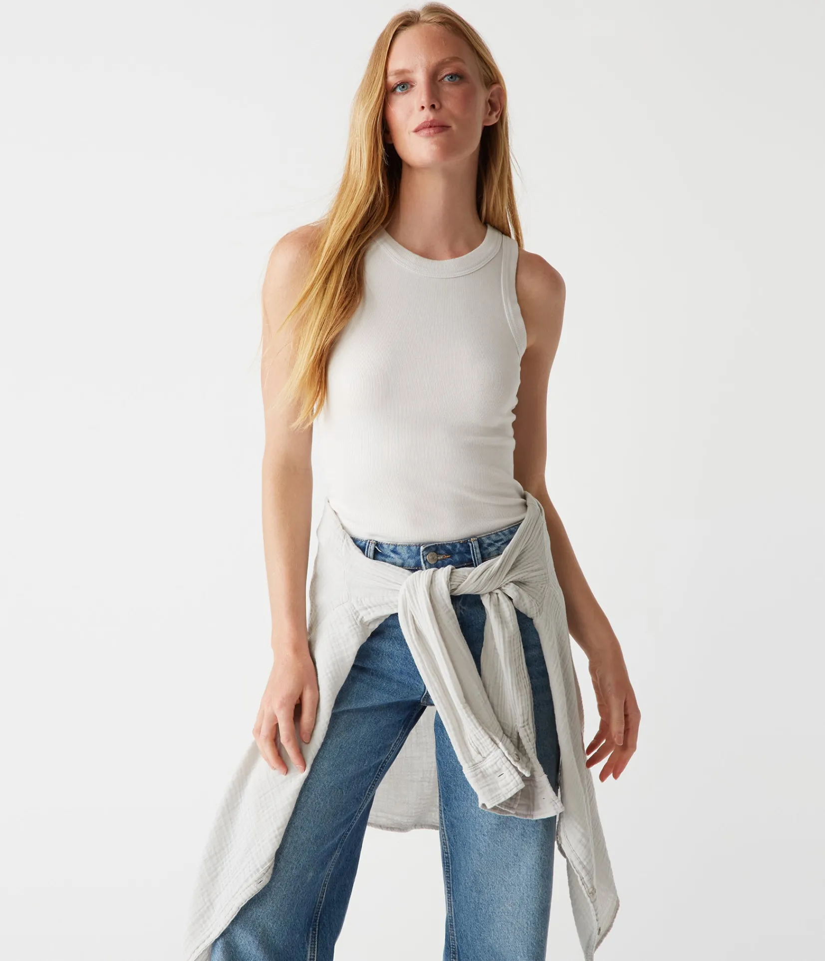 halley_ribbed_tank_with_ruching_112.webp Michael Stars Halley Ribbed Tank with Ruching- Tank Tops | Ultra Rib T-Shirts