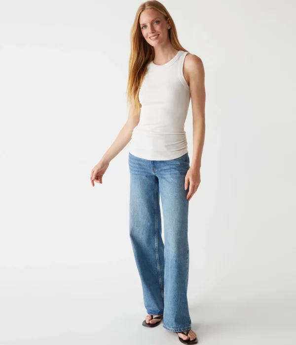 Michael Stars Halley Ribbed Tank with Ruching- Tank Tops | Ultra Rib T-Shirts