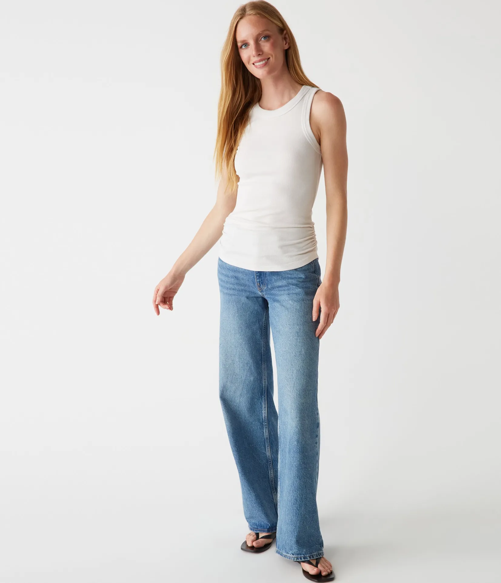 halley_ribbed_tank_with_ruching_113.webp Michael Stars Halley Ribbed Tank with Ruching- Tank Tops | Ultra Rib T-Shirts