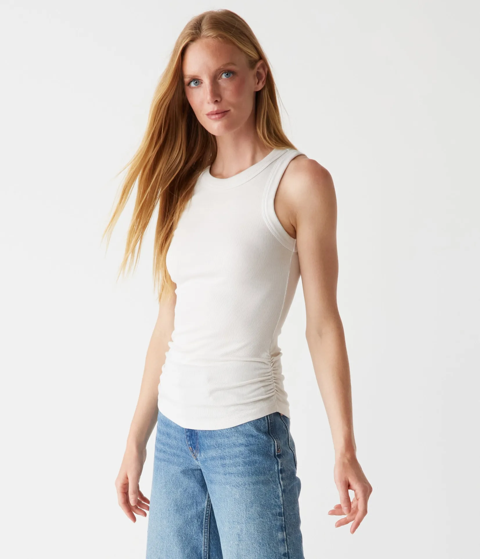 halley_ribbed_tank_with_ruching_114.webp Michael Stars Halley Ribbed Tank with Ruching- Tank Tops | Ultra Rib T-Shirts