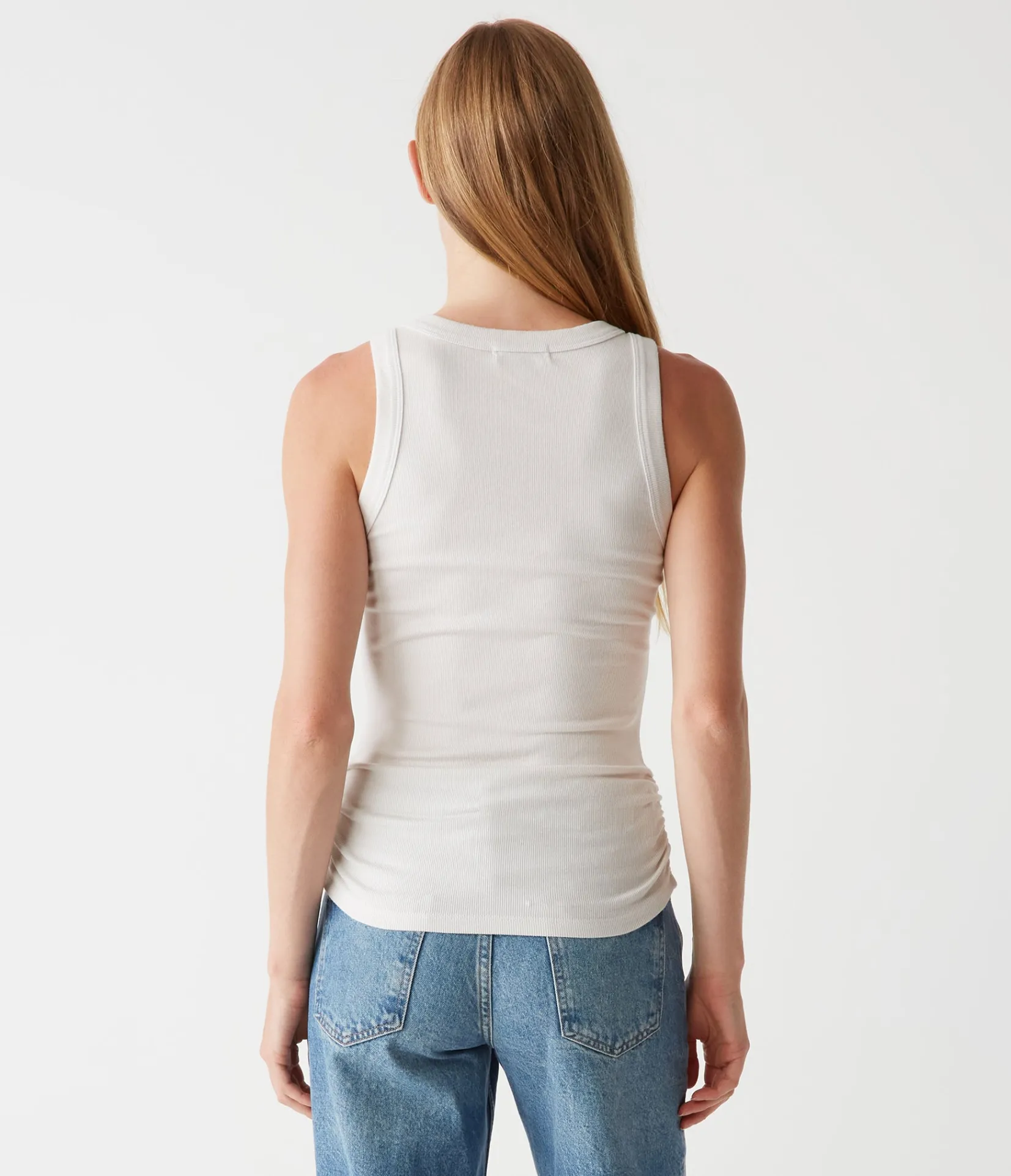 halley_ribbed_tank_with_ruching_115.webp Michael Stars Halley Ribbed Tank with Ruching- Tank Tops | Ultra Rib T-Shirts