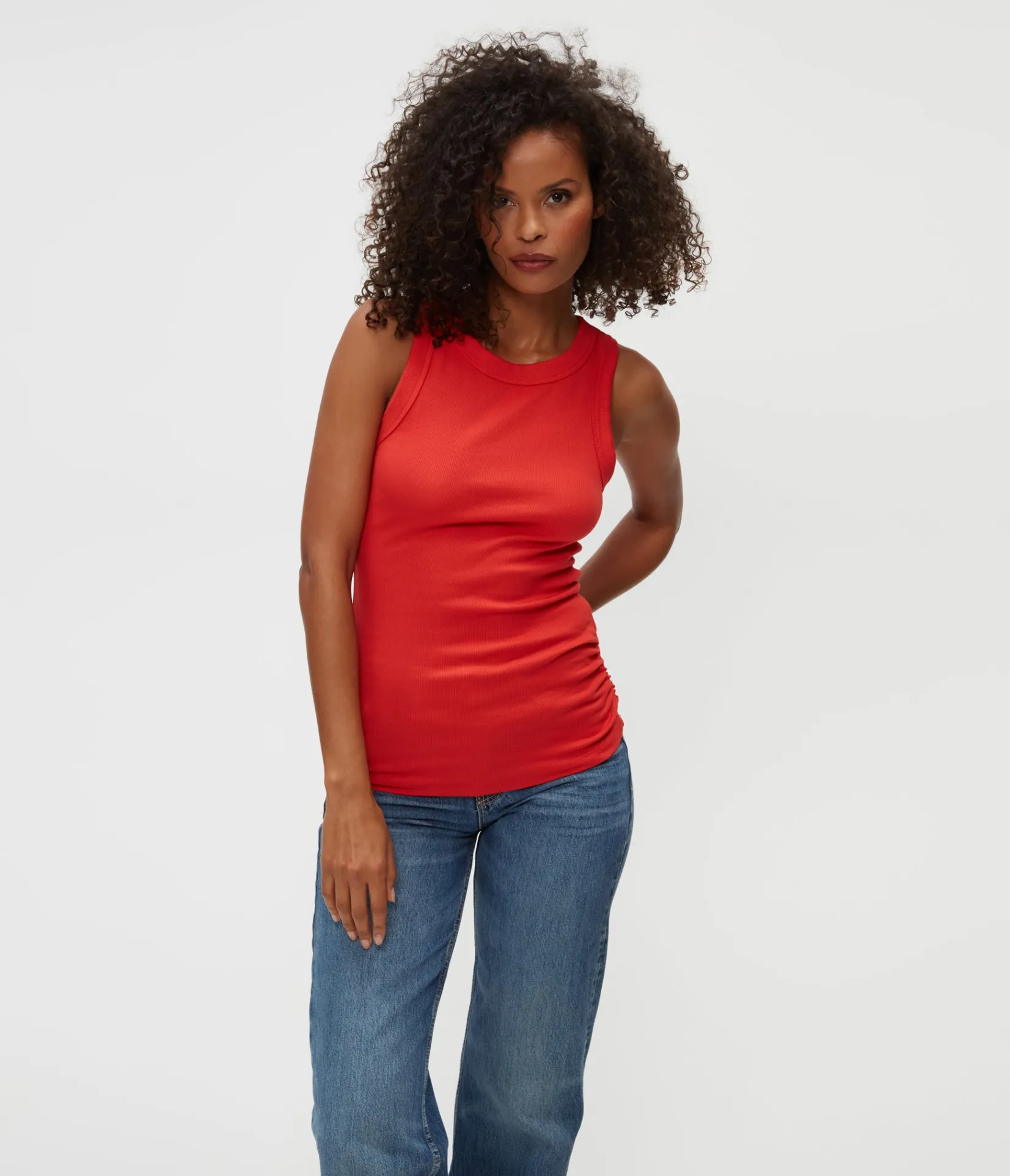 halley_ribbed_tank_with_ruching_116.webp Michael Stars Halley Ribbed Tank with Ruching- Tank Tops | Ultra Rib T-Shirts