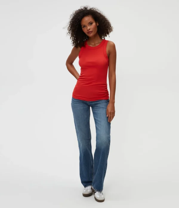 Michael Stars Halley Ribbed Tank with Ruching- Tank Tops | Ultra Rib T-Shirts