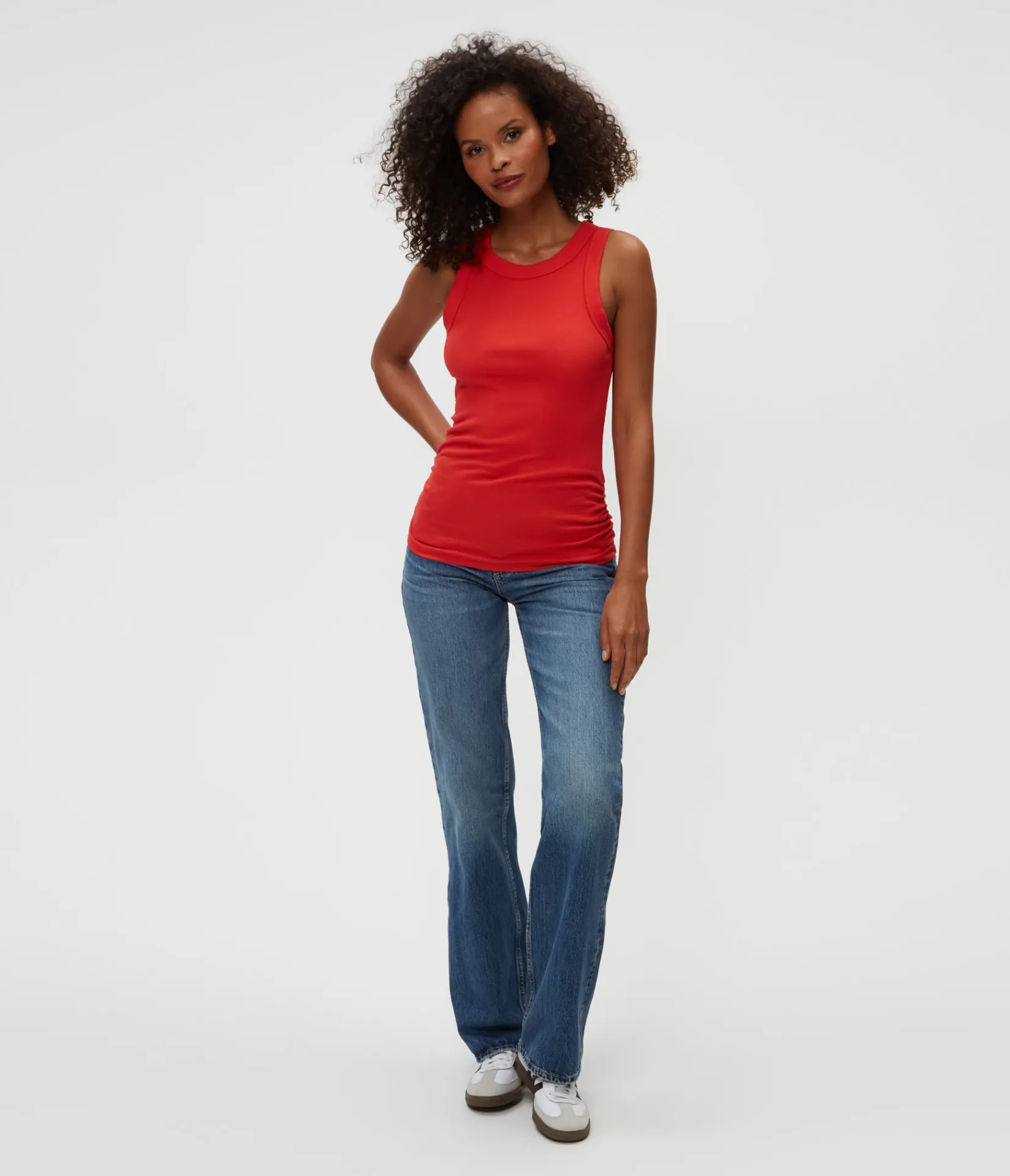 halley_ribbed_tank_with_ruching_117.webp Michael Stars Halley Ribbed Tank with Ruching- Tank Tops | Ultra Rib T-Shirts