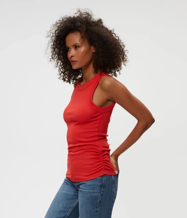 Michael Stars Halley Ribbed Tank with Ruching- Tank Tops | Ultra Rib T-Shirts