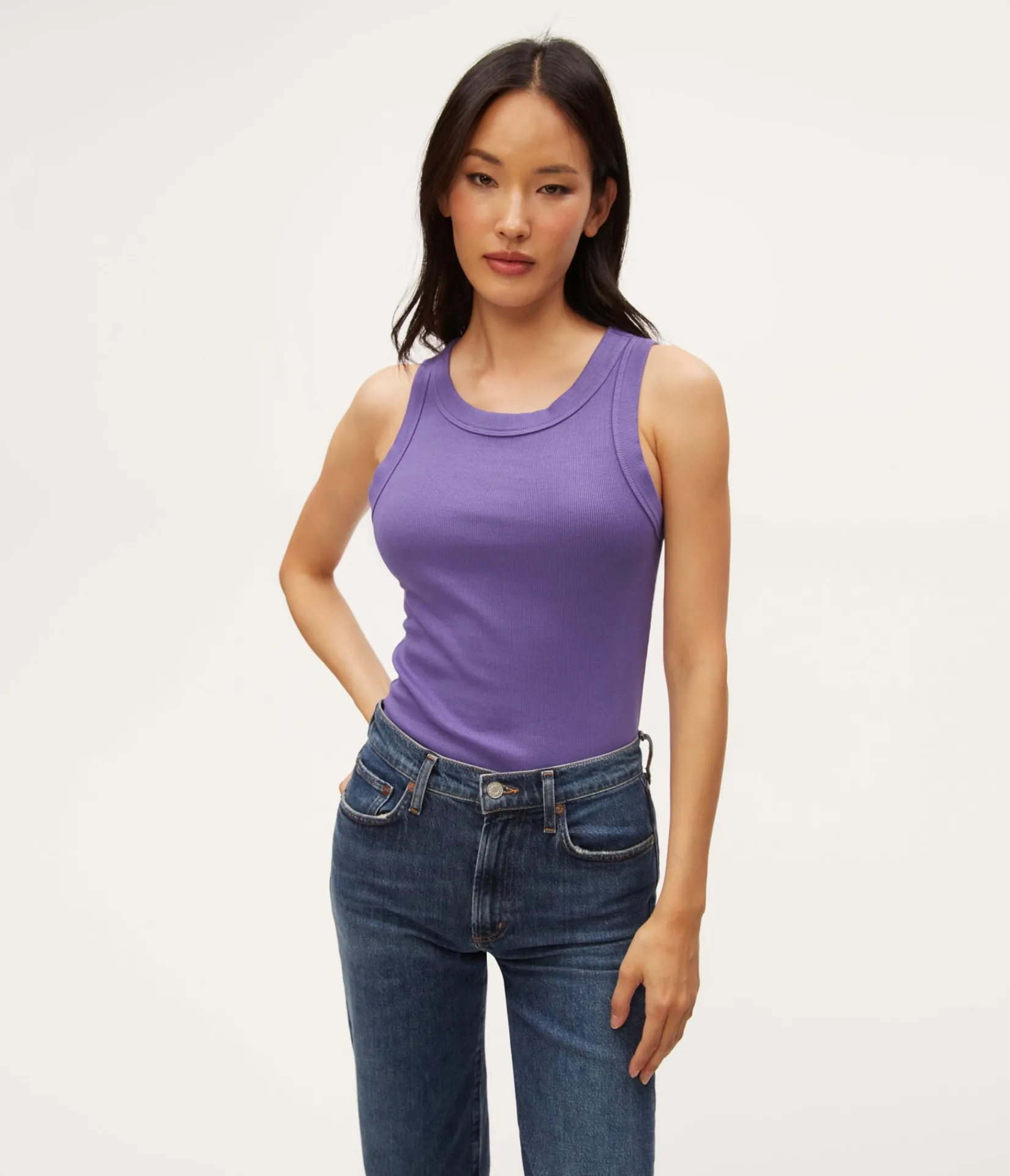 halley_ribbed_tank_with_ruching_12.webp Michael Stars Halley Ribbed Tank with Ruching- Tank Tops | Ultra Rib T-Shirts