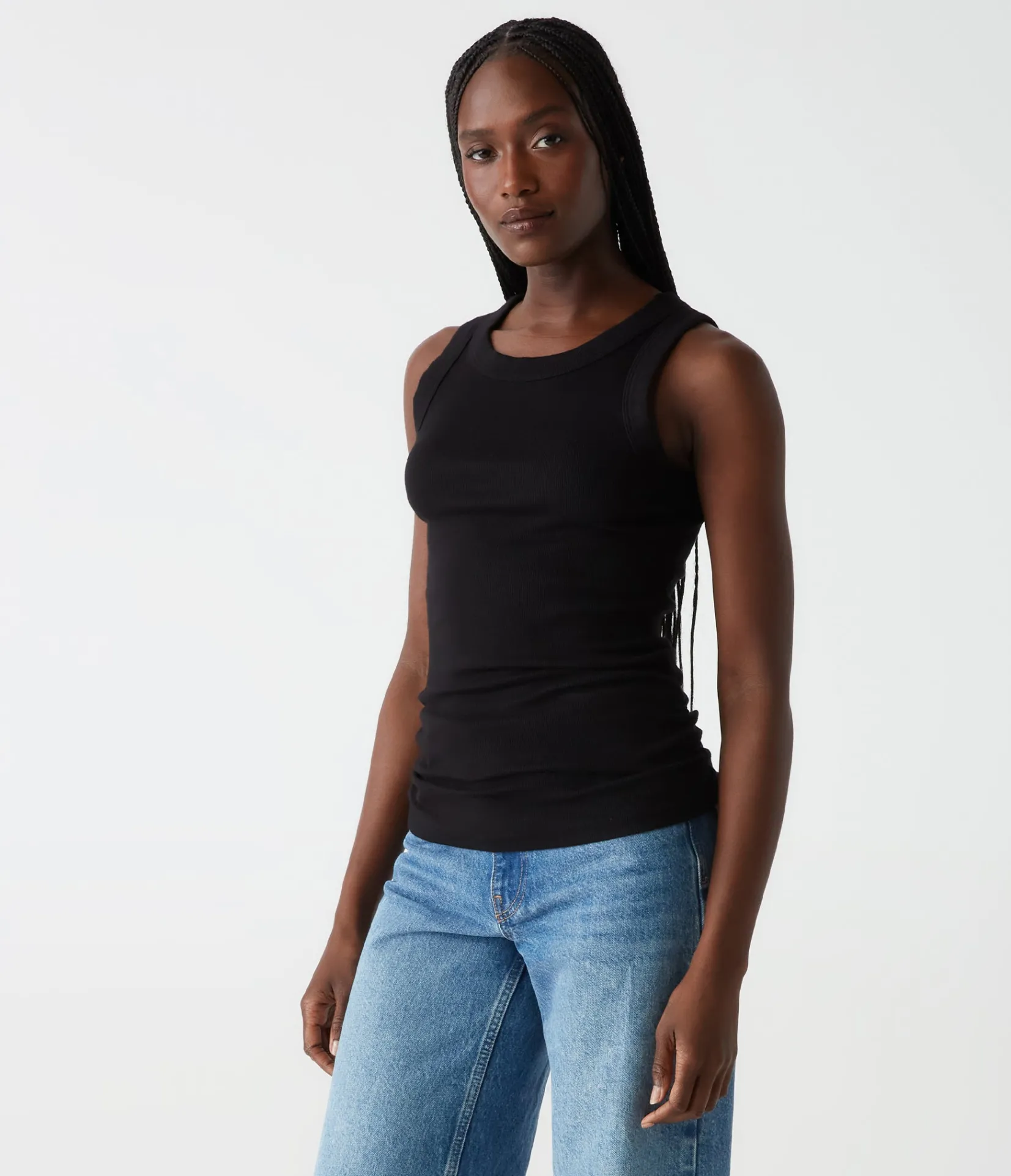 halley_ribbed_tank_with_ruching_120.webp Michael Stars Halley Ribbed Tank with Ruching- Tank Tops | Ultra Rib T-Shirts