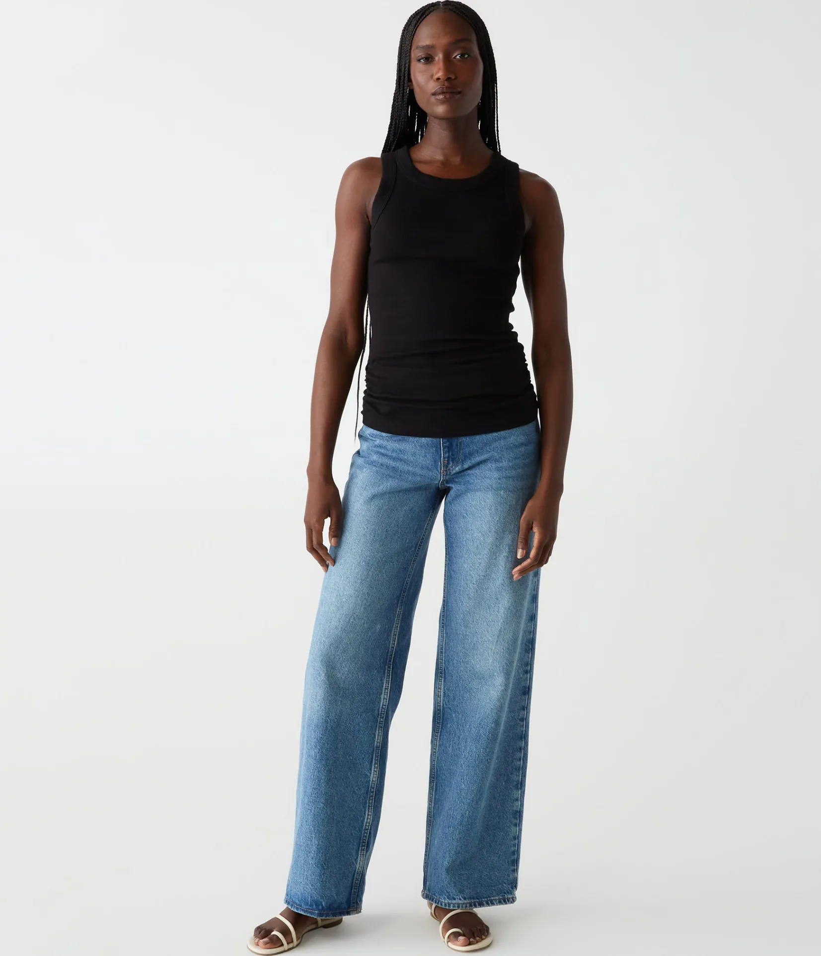 halley_ribbed_tank_with_ruching_121.webp Michael Stars Halley Ribbed Tank with Ruching- Tank Tops | Ultra Rib T-Shirts