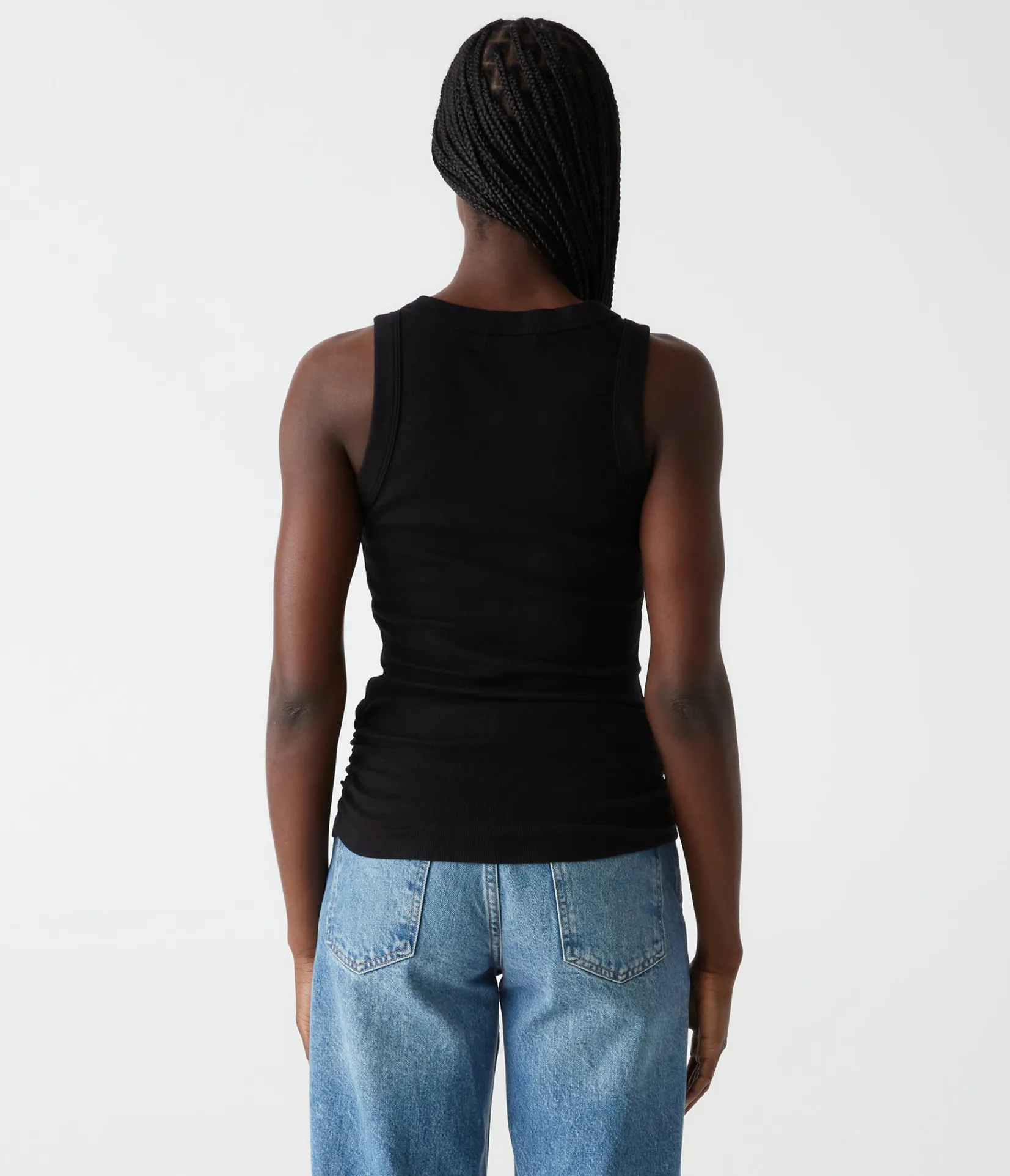 halley_ribbed_tank_with_ruching_123.webp Michael Stars Halley Ribbed Tank with Ruching- Tank Tops | Ultra Rib T-Shirts