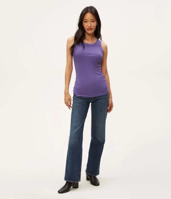Michael Stars Halley Ribbed Tank with Ruching- Tank Tops | Ultra Rib T-Shirts