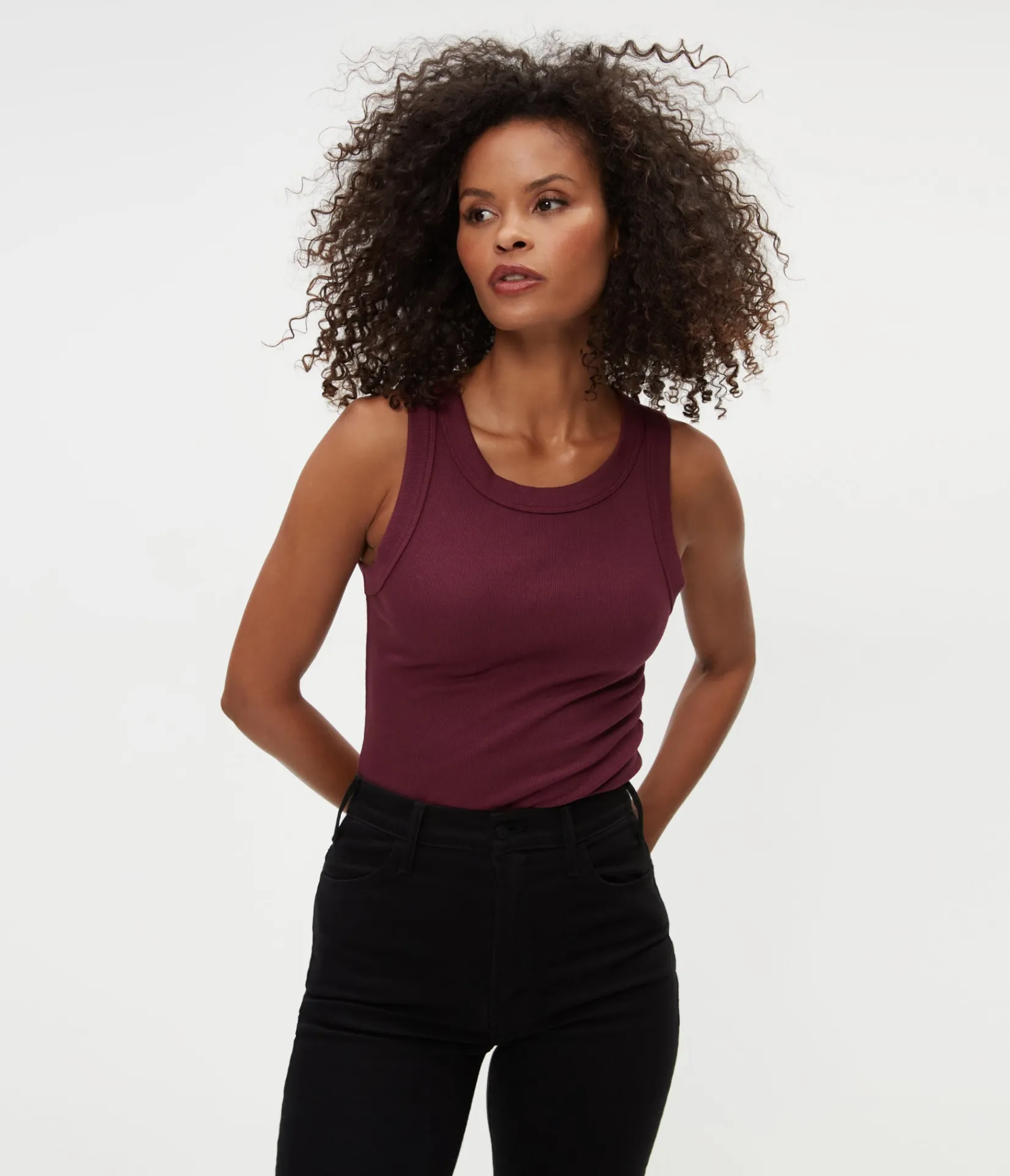 halley_ribbed_tank_with_ruching_16.webp Michael Stars Halley Ribbed Tank with Ruching- Tank Tops | Ultra Rib T-Shirts