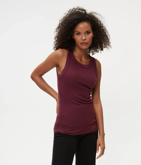 Michael Stars Halley Ribbed Tank with Ruching- Tank Tops | Ultra Rib T-Shirts