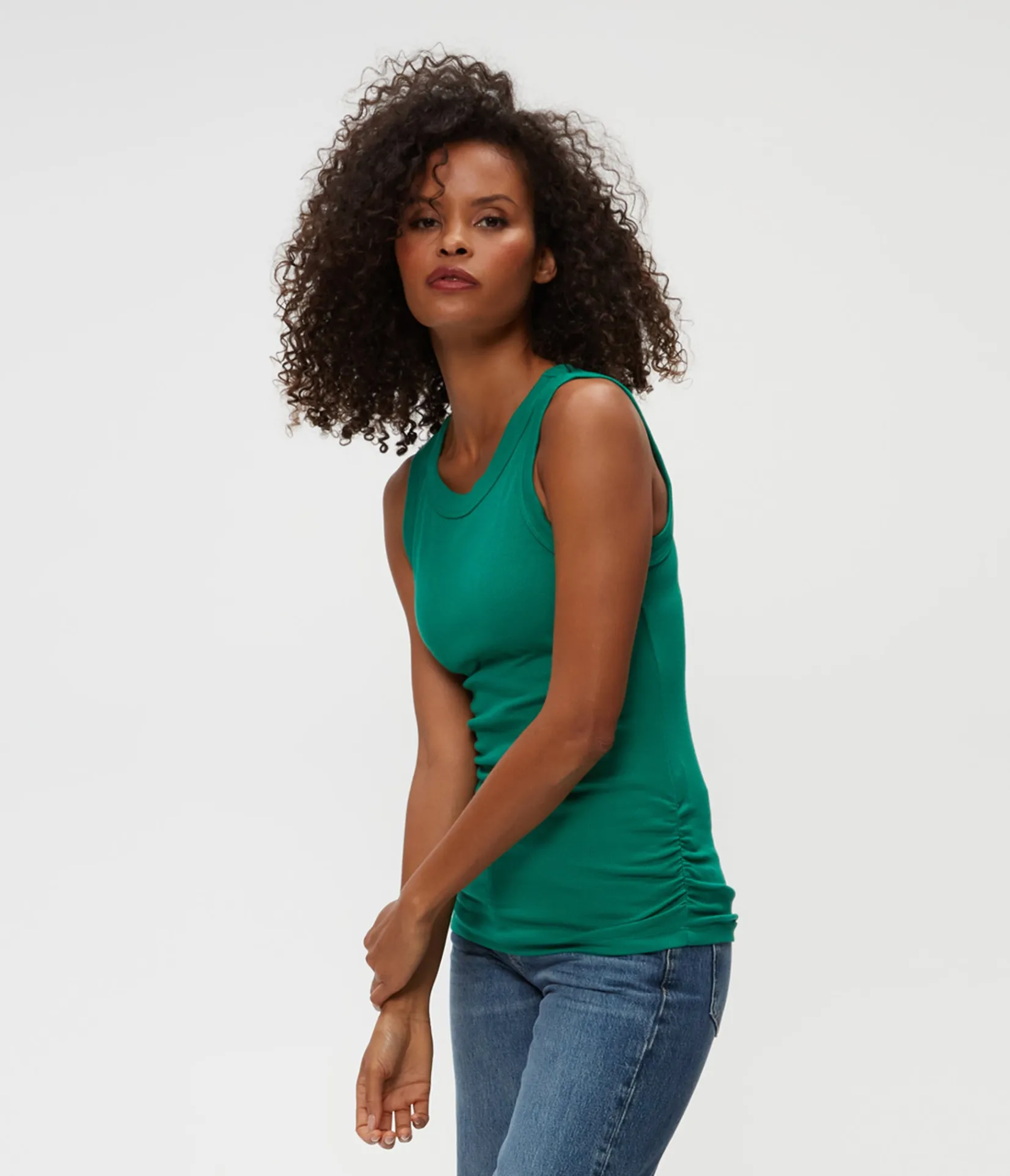 halley_ribbed_tank_with_ruching_2.webp Michael Stars Halley Ribbed Tank with Ruching- Tank Tops | Ultra Rib T-Shirts