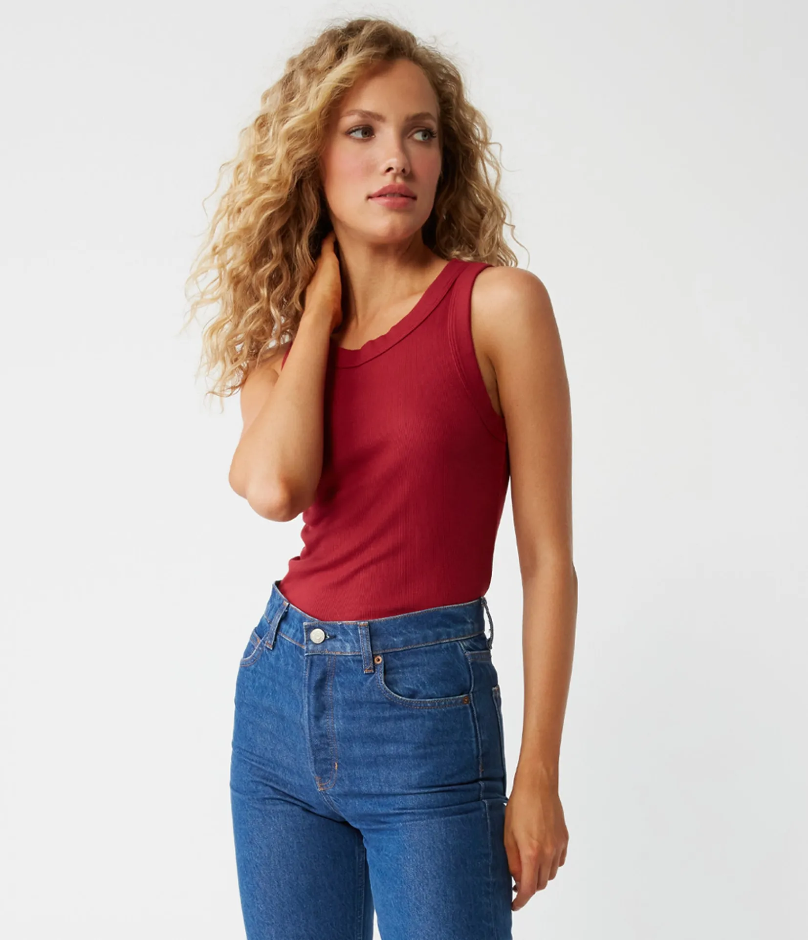 halley_ribbed_tank_with_ruching_27.webp Michael Stars Halley Ribbed Tank with Ruching- Tank Tops | Ultra Rib T-Shirts