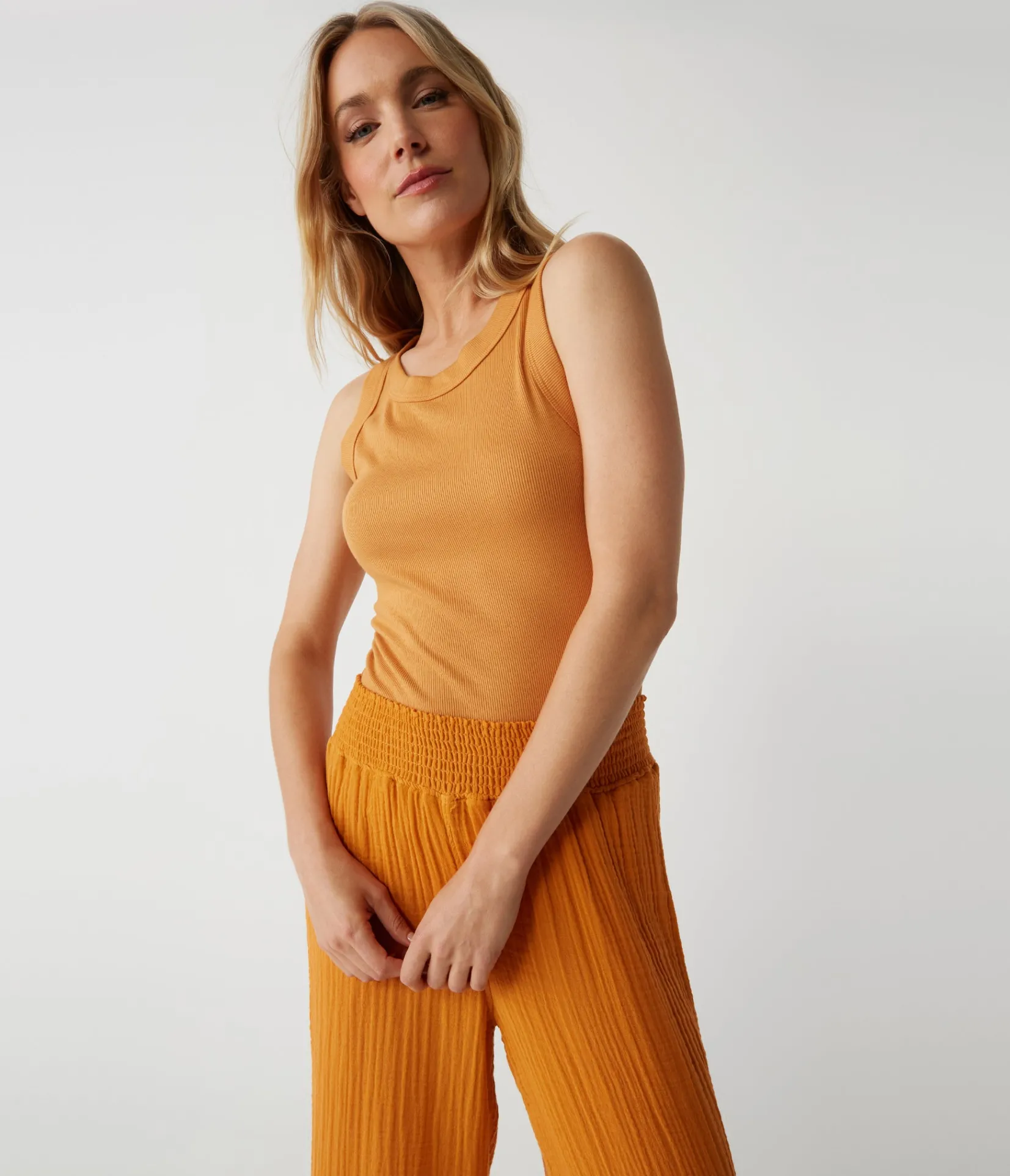 halley_ribbed_tank_with_ruching_28.webp Michael Stars Halley Ribbed Tank with Ruching- Tank Tops | Ultra Rib T-Shirts