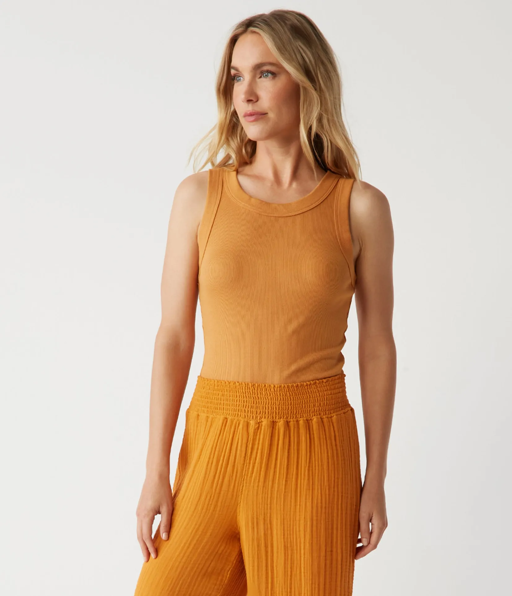 halley_ribbed_tank_with_ruching_30.webp Michael Stars Halley Ribbed Tank with Ruching- Tank Tops | Ultra Rib T-Shirts