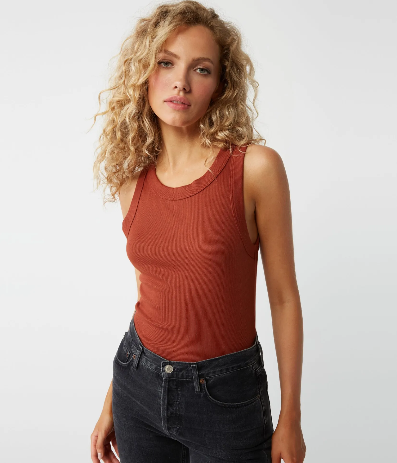 halley_ribbed_tank_with_ruching_36.webp Michael Stars Halley Ribbed Tank with Ruching- Tank Tops | Ultra Rib T-Shirts