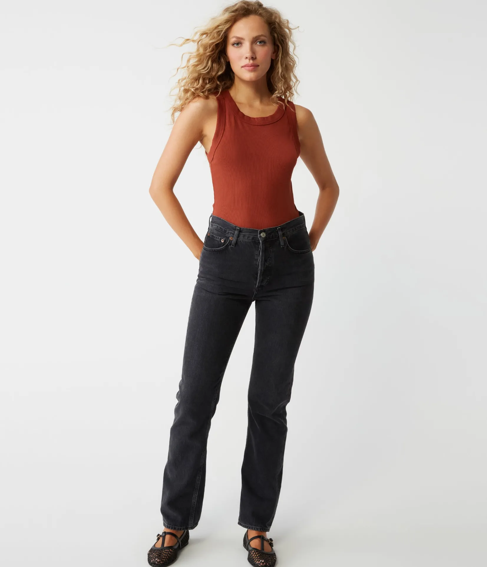 halley_ribbed_tank_with_ruching_37.webp Michael Stars Halley Ribbed Tank with Ruching- Tank Tops | Ultra Rib T-Shirts