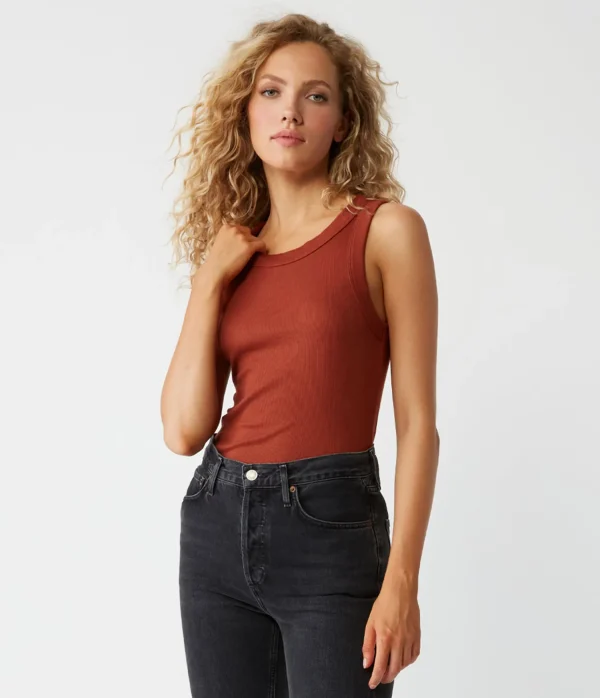 Michael Stars Halley Ribbed Tank with Ruching- Tank Tops | Ultra Rib T-Shirts