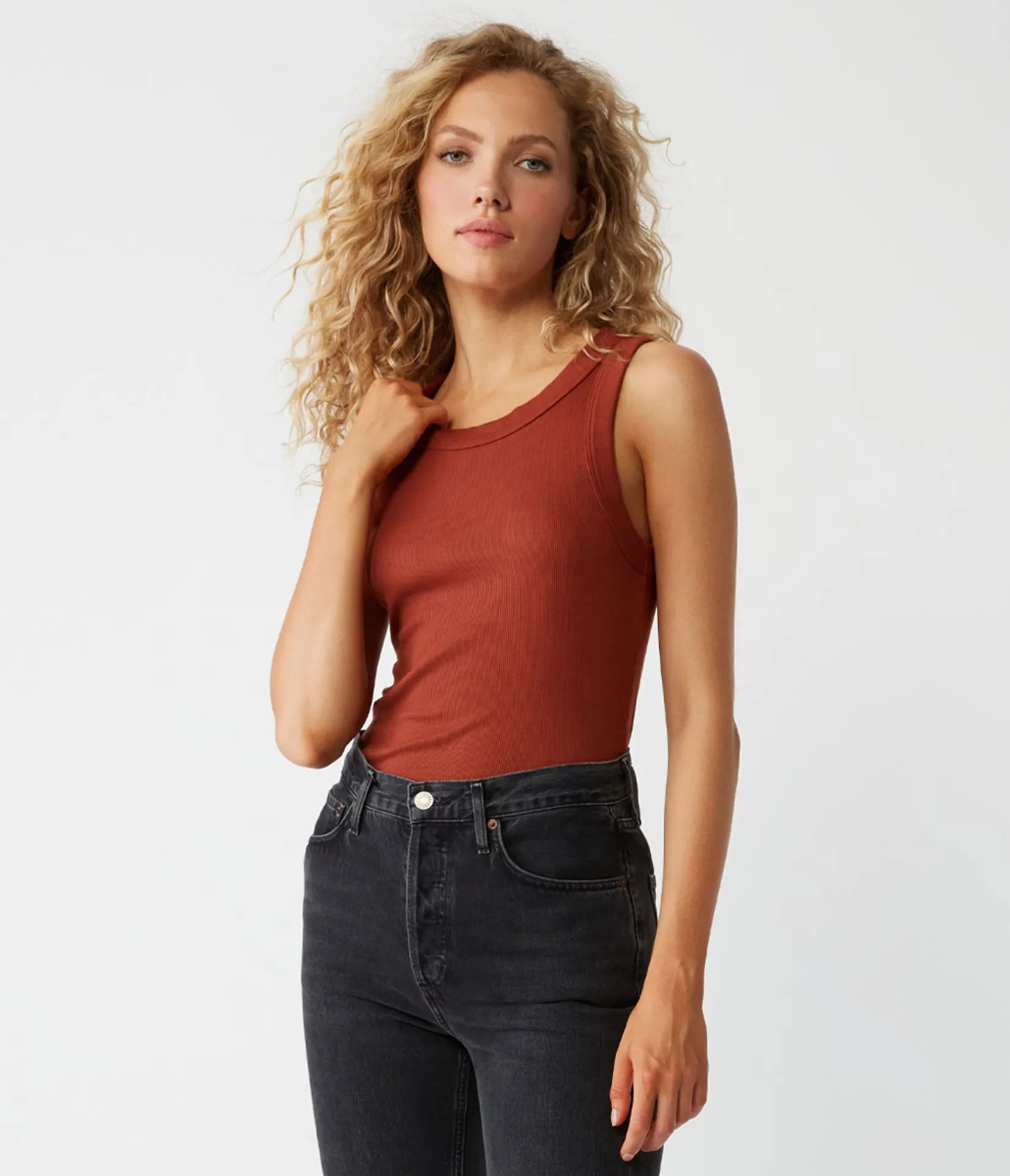 halley_ribbed_tank_with_ruching_38.webp Michael Stars Halley Ribbed Tank with Ruching- Tank Tops | Ultra Rib T-Shirts