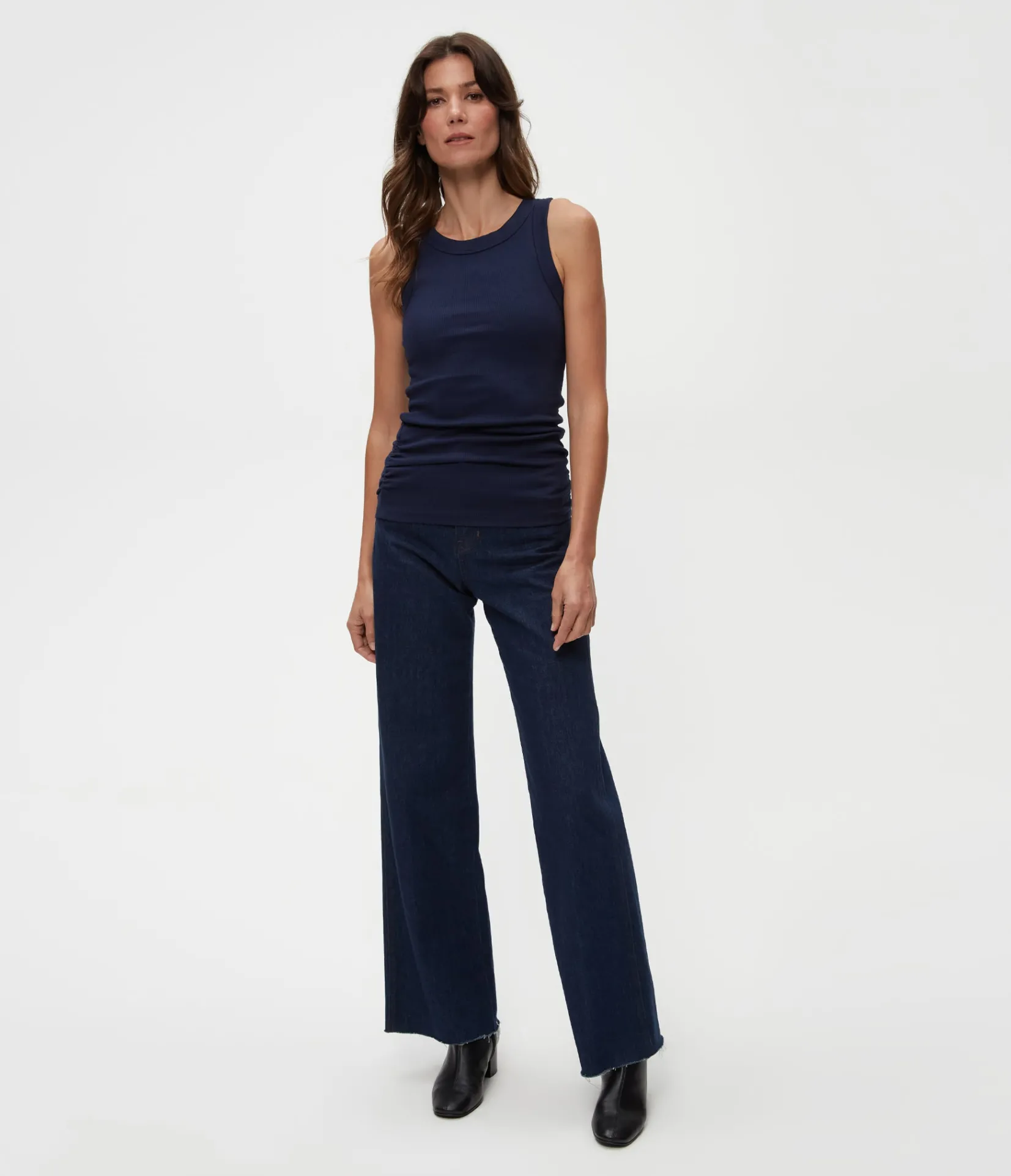 halley_ribbed_tank_with_ruching_41.webp Michael Stars Halley Ribbed Tank with Ruching- Tank Tops | Ultra Rib T-Shirts