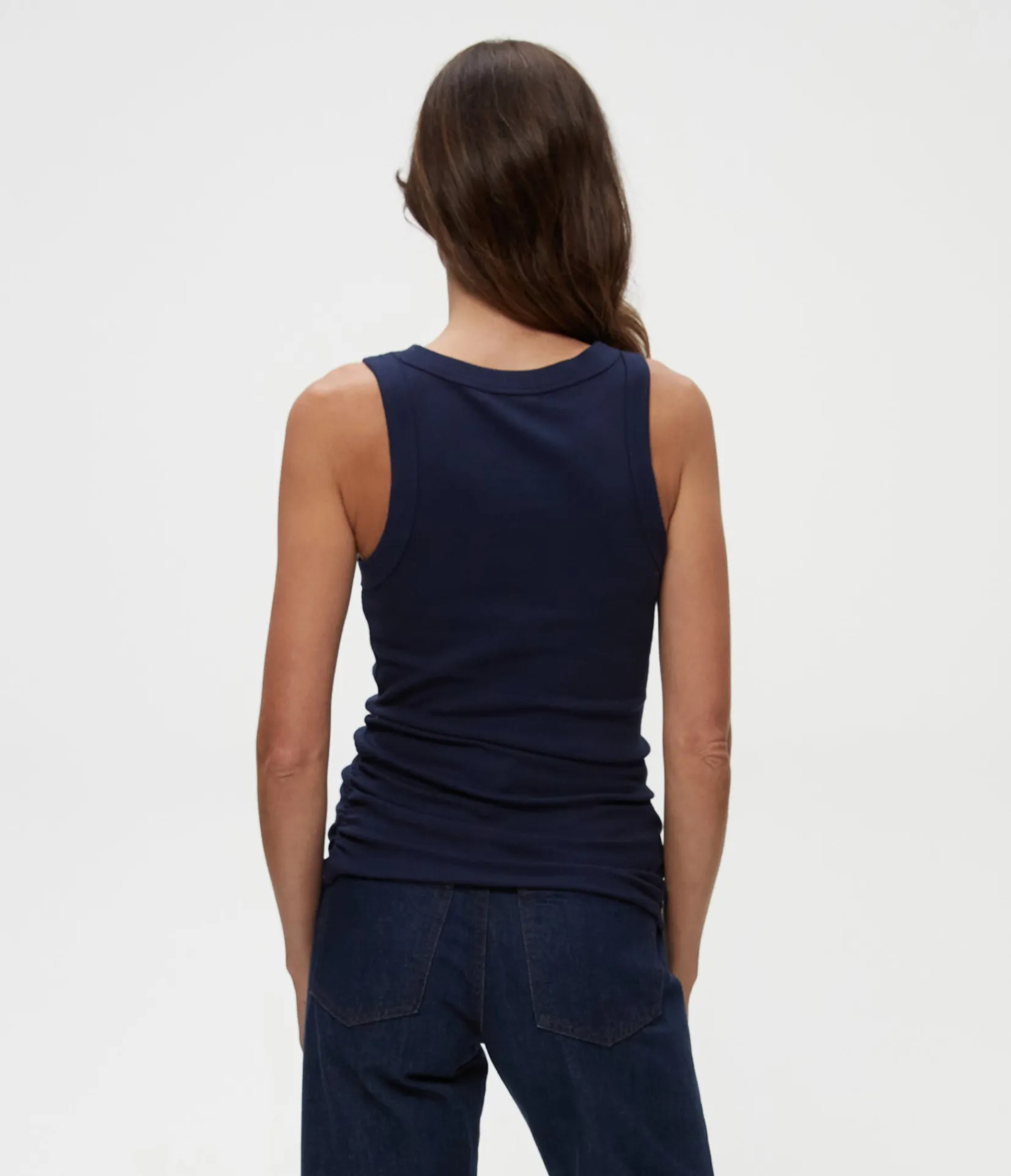 halley_ribbed_tank_with_ruching_43.webp Michael Stars Halley Ribbed Tank with Ruching- Tank Tops | Ultra Rib T-Shirts