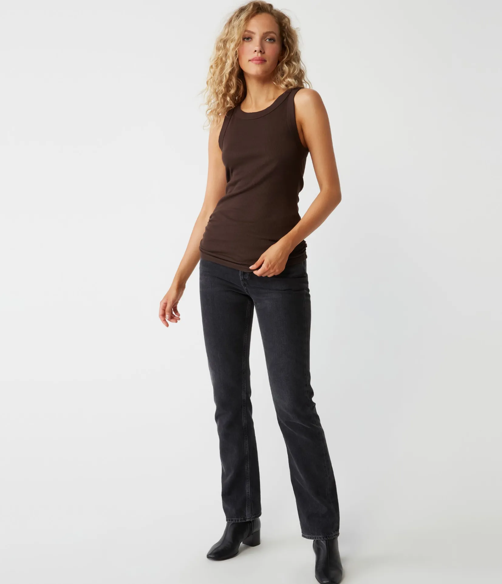 halley_ribbed_tank_with_ruching_49.webp Michael Stars Halley Ribbed Tank with Ruching- Tank Tops | Ultra Rib T-Shirts