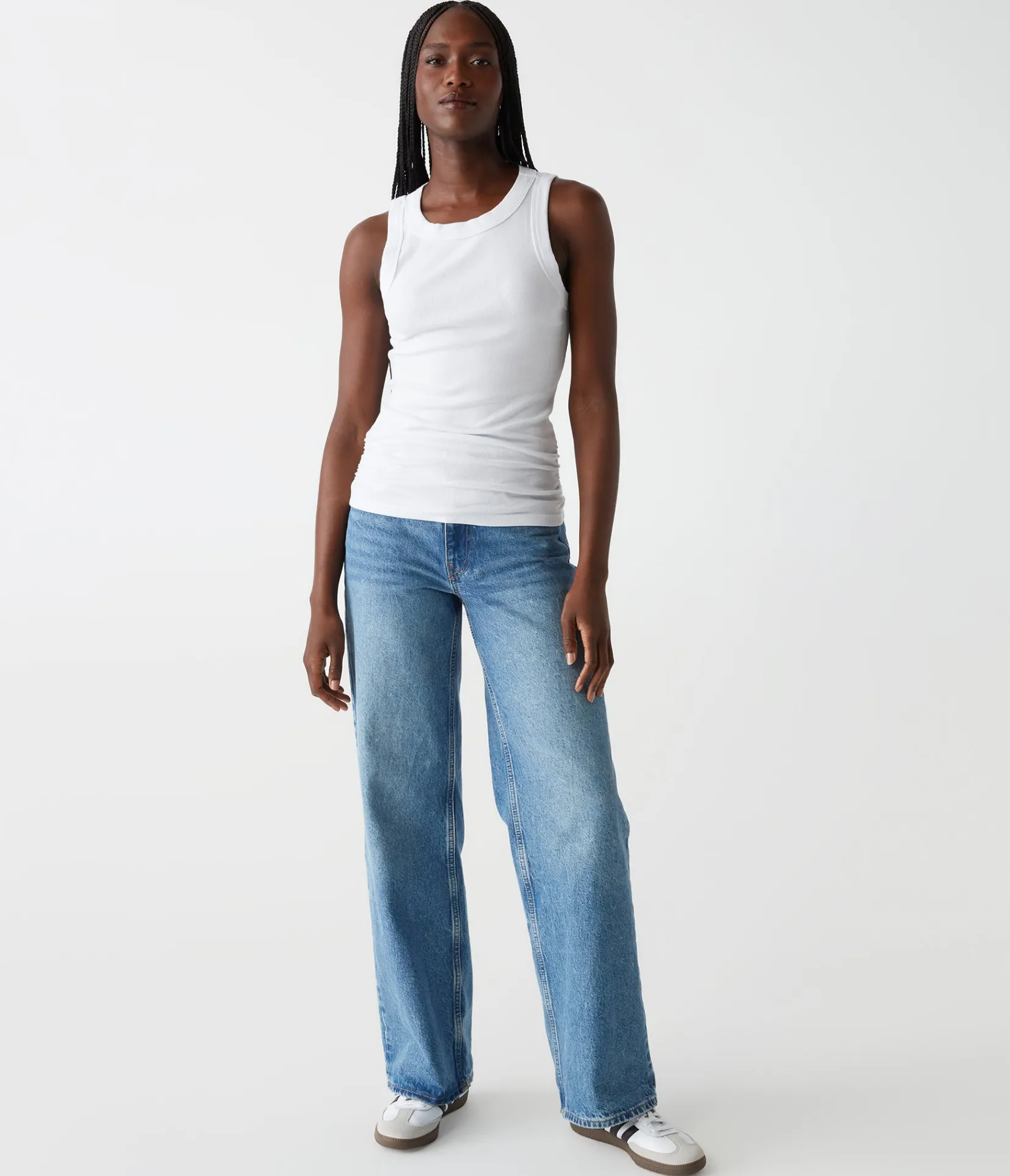 halley_ribbed_tank_with_ruching_5.webp Michael Stars Halley Ribbed Tank with Ruching- Tank Tops | Ultra Rib T-Shirts