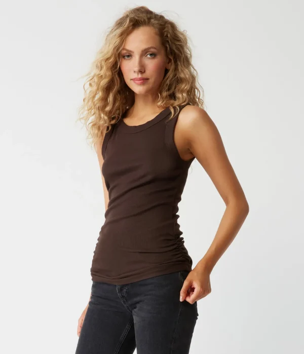 Michael Stars Halley Ribbed Tank with Ruching- Tank Tops | Ultra Rib T-Shirts
