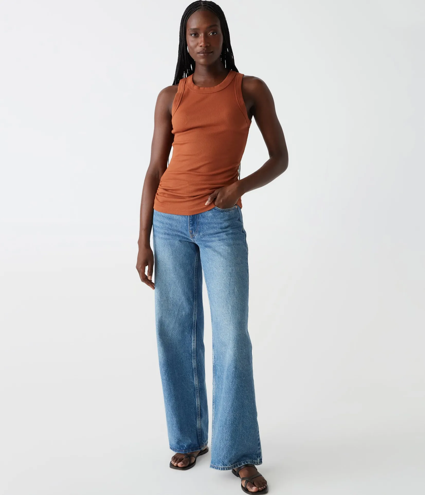 halley_ribbed_tank_with_ruching_57.webp Michael Stars Halley Ribbed Tank with Ruching- Tank Tops | Ultra Rib T-Shirts