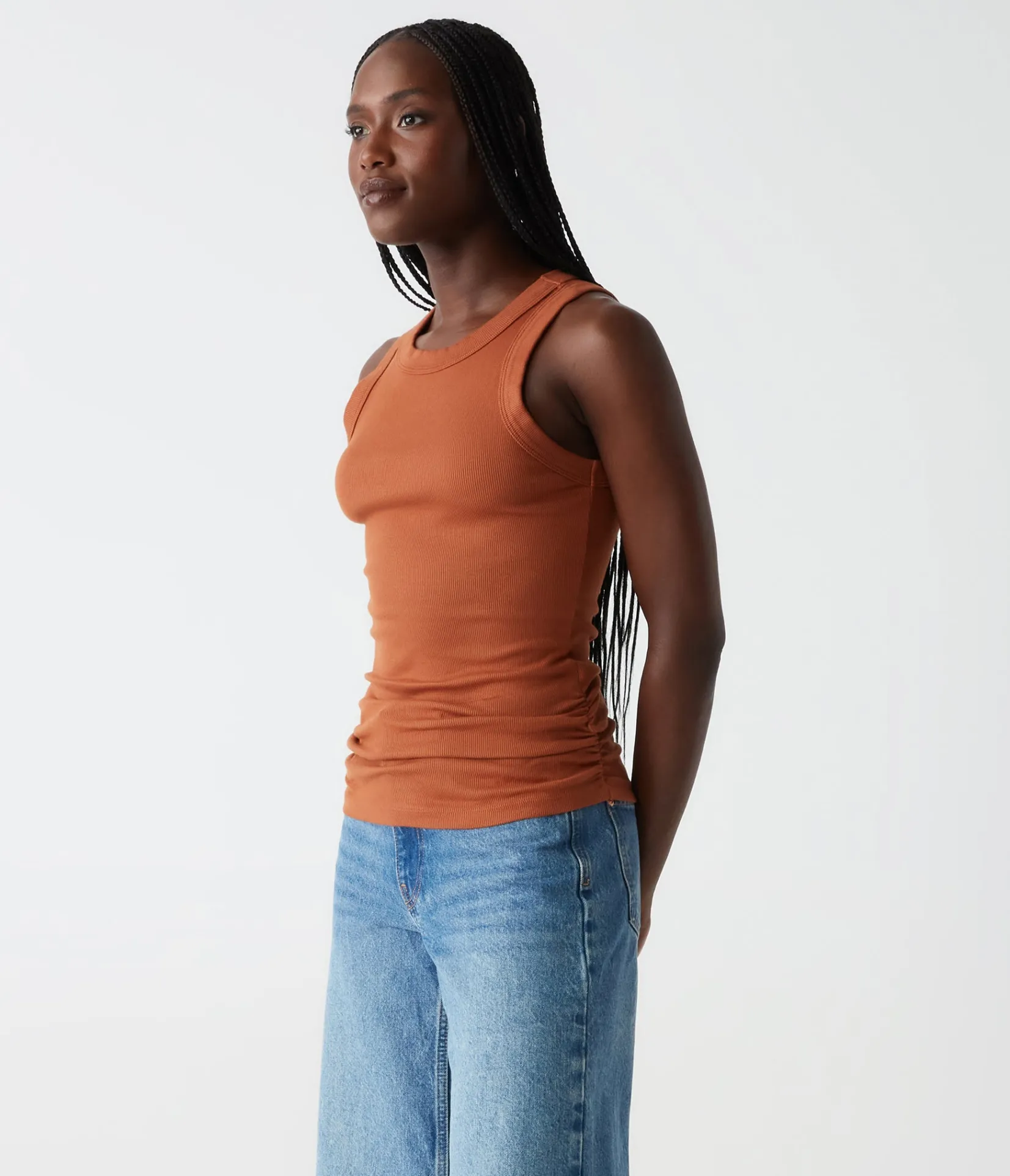 halley_ribbed_tank_with_ruching_58.webp Michael Stars Halley Ribbed Tank with Ruching- Tank Tops | Ultra Rib T-Shirts