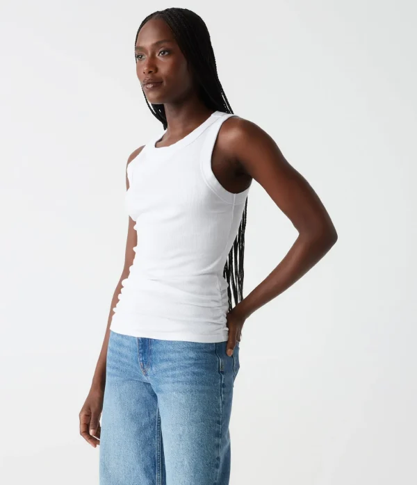 Michael Stars Halley Ribbed Tank with Ruching- Tank Tops | Ultra Rib T-Shirts
