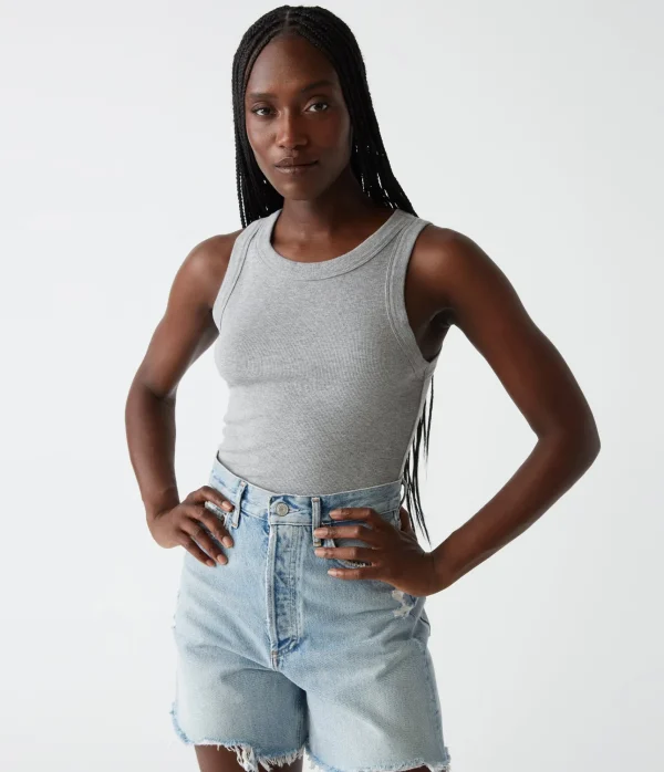 Michael Stars Halley Ribbed Tank with Ruching- Tank Tops | Ultra Rib T-Shirts