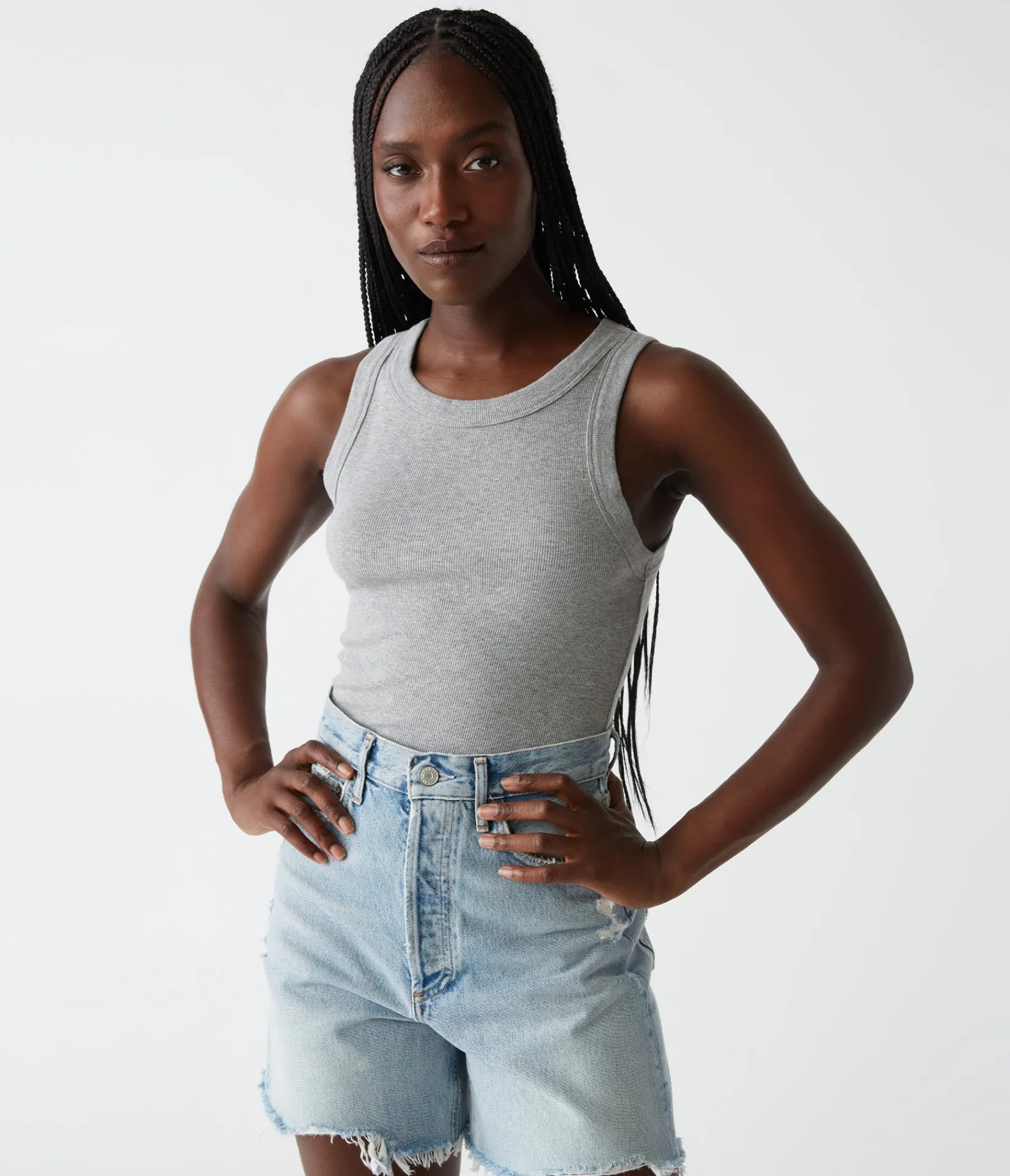 halley_ribbed_tank_with_ruching_60.webp Michael Stars Halley Ribbed Tank with Ruching- Tank Tops | Ultra Rib T-Shirts