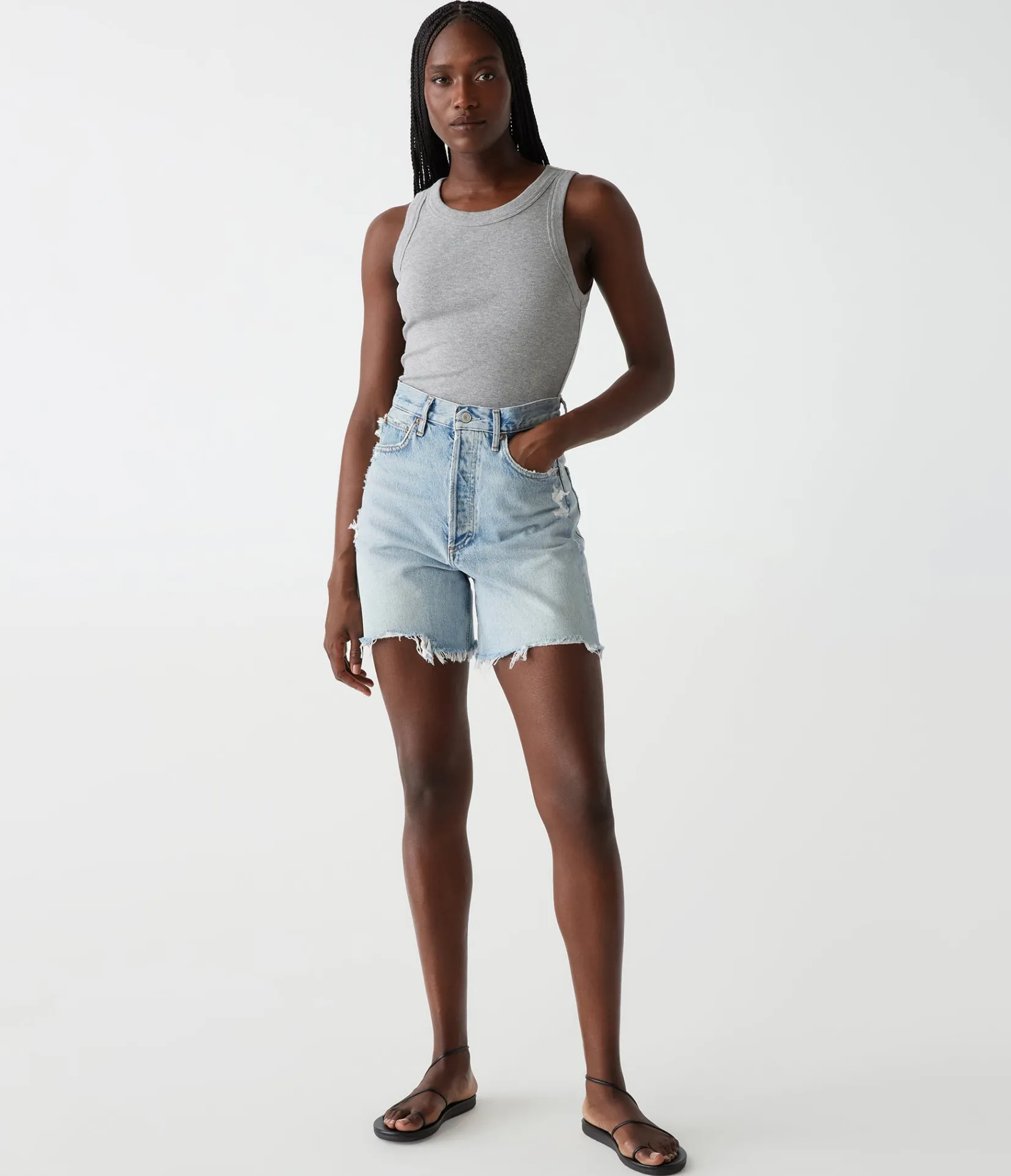 halley_ribbed_tank_with_ruching_61.webp Michael Stars Halley Ribbed Tank with Ruching- Tank Tops | Ultra Rib T-Shirts