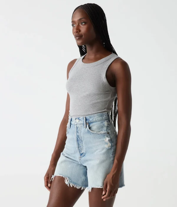 Michael Stars Halley Ribbed Tank with Ruching- Tank Tops | Ultra Rib T-Shirts