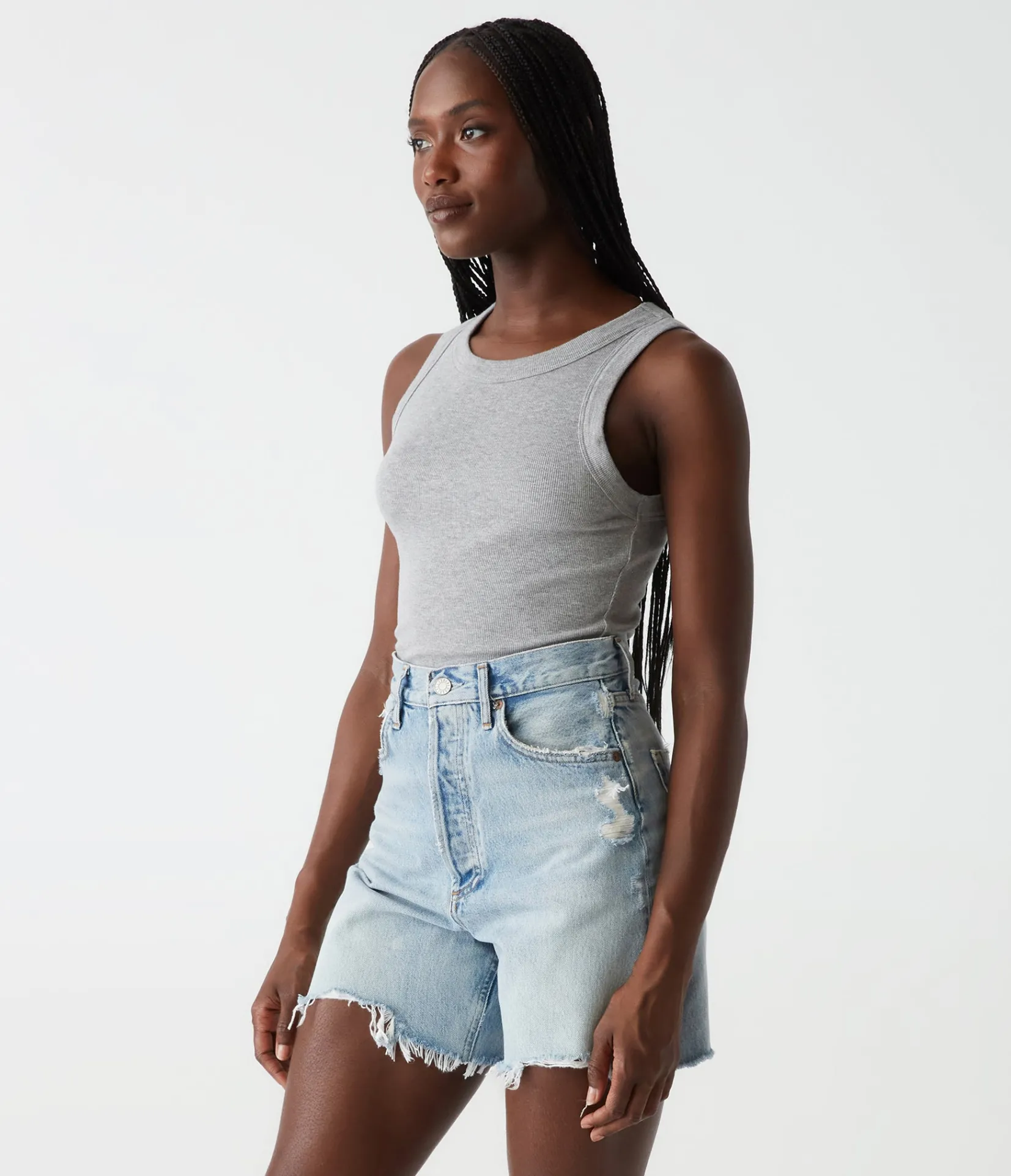 halley_ribbed_tank_with_ruching_62.webp Michael Stars Halley Ribbed Tank with Ruching- Tank Tops | Ultra Rib T-Shirts