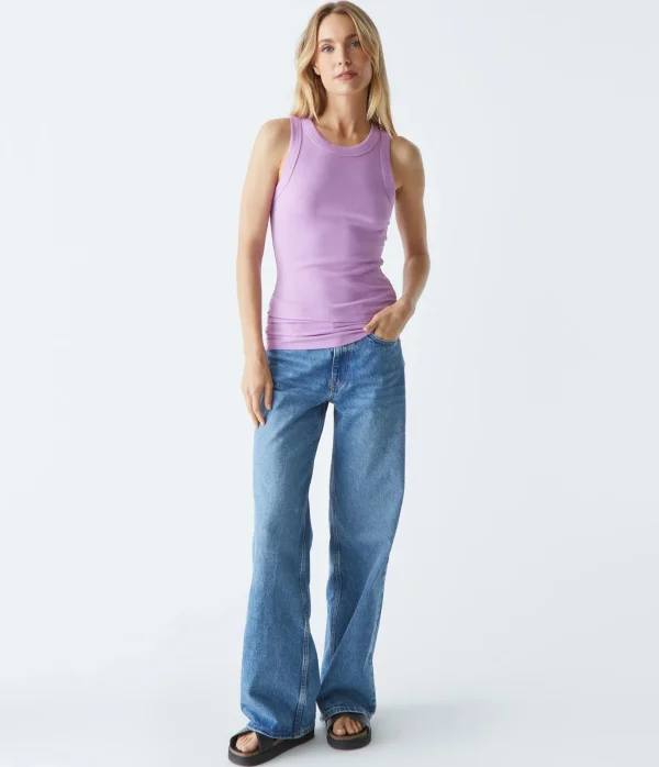 Michael Stars Halley Ribbed Tank with Ruching- Tank Tops | Ultra Rib T-Shirts