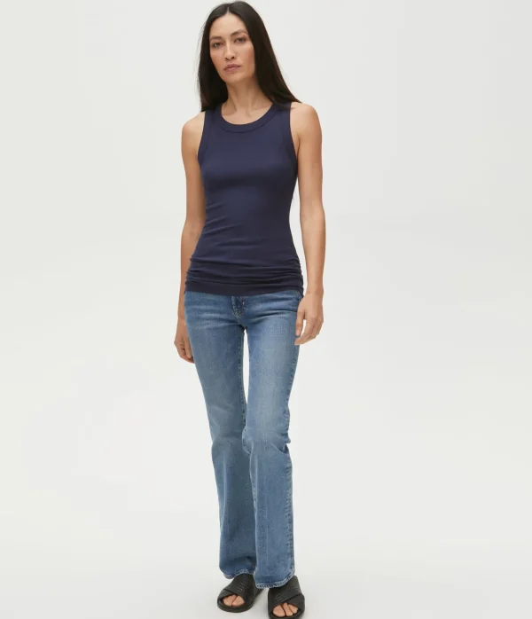 Michael Stars Halley Ribbed Tank with Ruching- Tank Tops | Ultra Rib T-Shirts