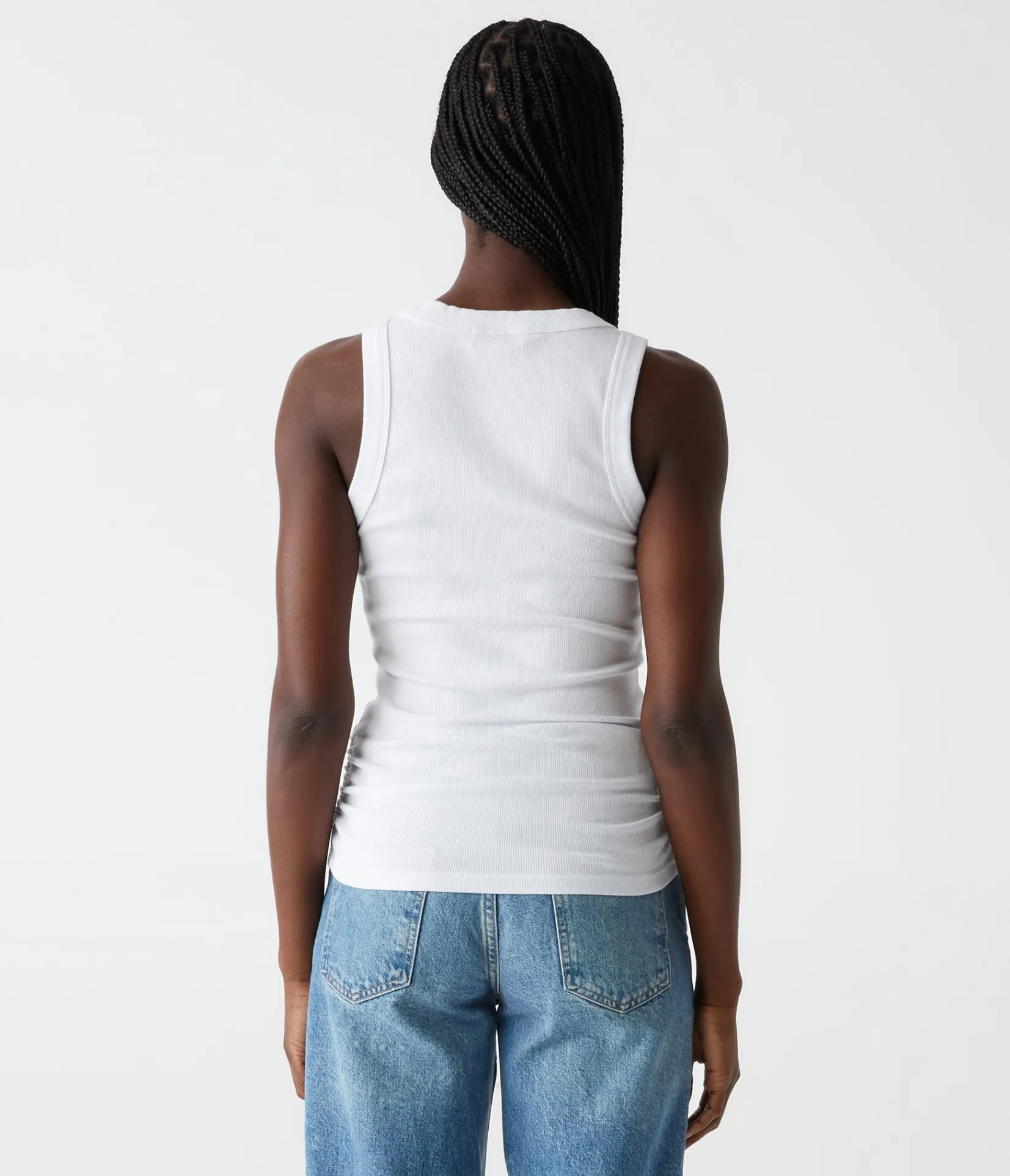 halley_ribbed_tank_with_ruching_7.webp Michael Stars Halley Ribbed Tank with Ruching- Tank Tops | Ultra Rib T-Shirts
