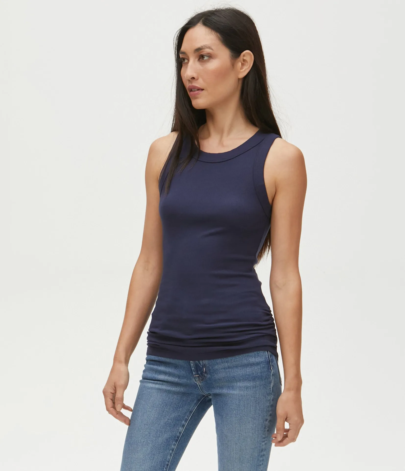 halley_ribbed_tank_with_ruching_70.webp Michael Stars Halley Ribbed Tank with Ruching- Tank Tops | Ultra Rib T-Shirts