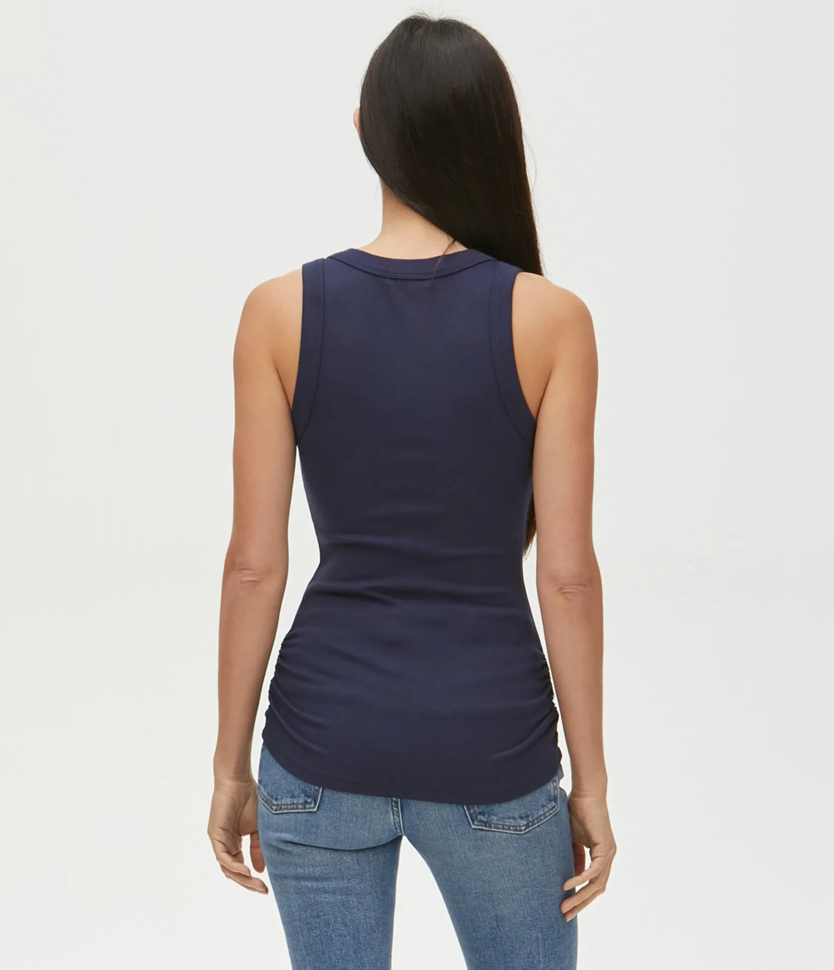 halley_ribbed_tank_with_ruching_71.webp Michael Stars Halley Ribbed Tank with Ruching- Tank Tops | Ultra Rib T-Shirts