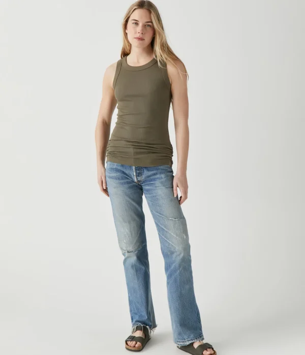 Michael Stars Halley Ribbed Tank with Ruching- Tank Tops | Ultra Rib T-Shirts