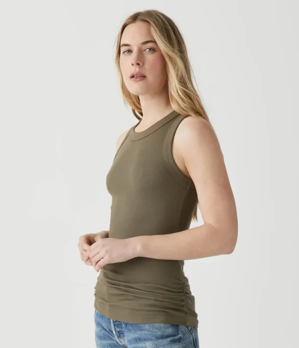 Michael Stars Halley Ribbed Tank with Ruching- Tank Tops | Ultra Rib T-Shirts