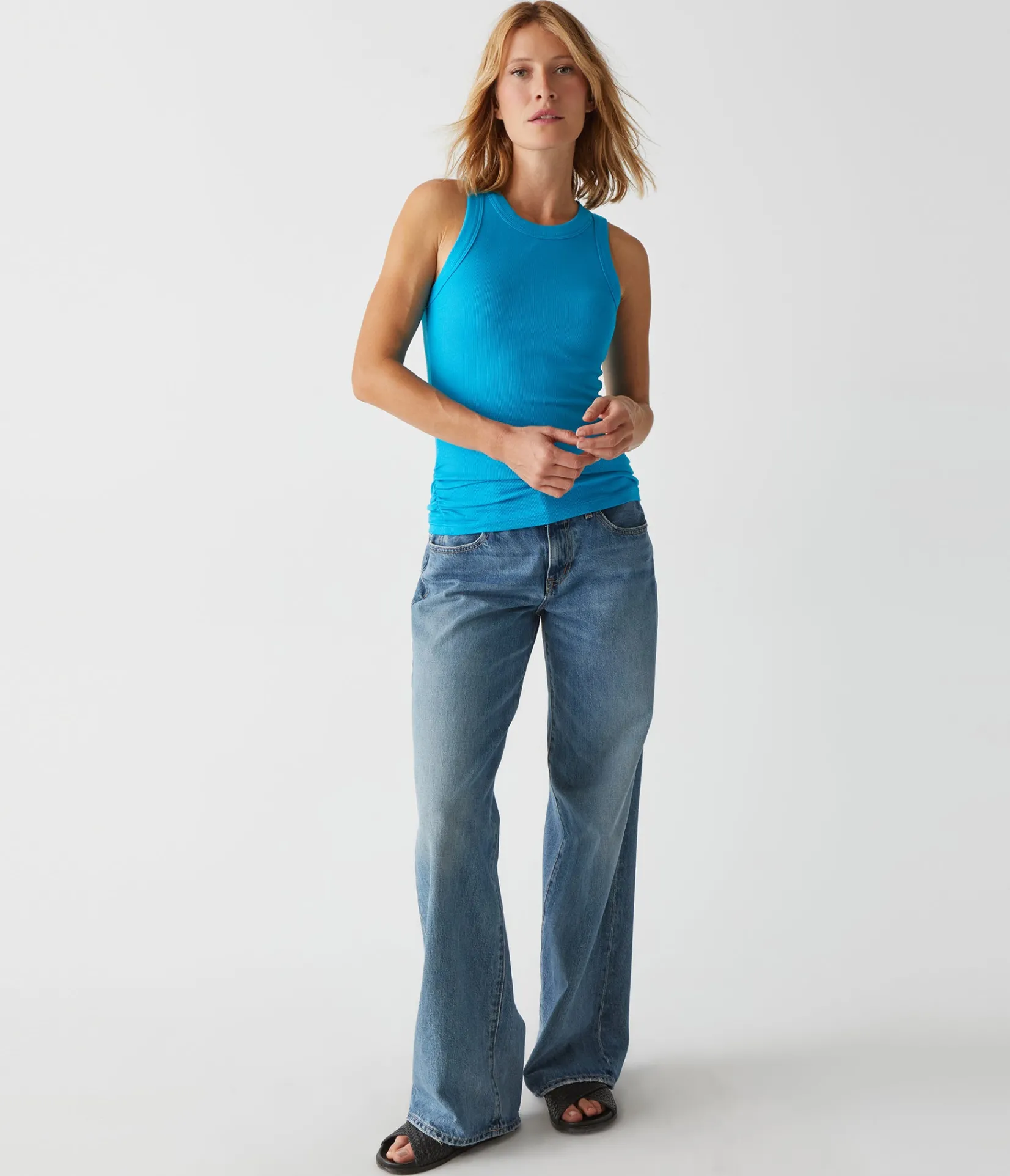 halley_ribbed_tank_with_ruching_77.webp Michael Stars Halley Ribbed Tank with Ruching- Tank Tops | Ultra Rib T-Shirts